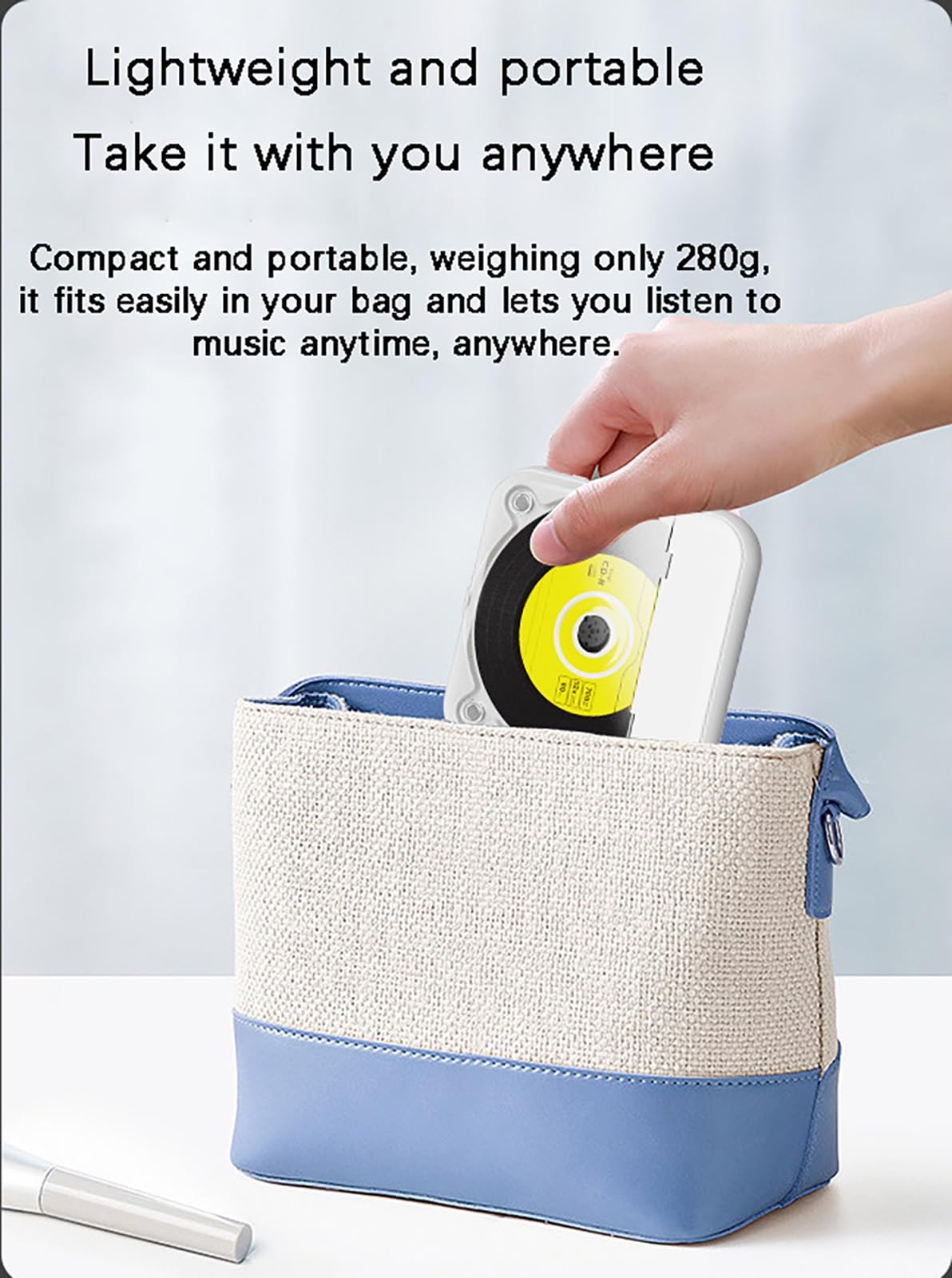 Lettore CD Bluetooth portatile con suono Hi-Fi, lettore musicale compatto ricaricabile per viaggi, casa e auto, riproduce CD, CD-R, RW e MP3, supporta AUX e cuffie