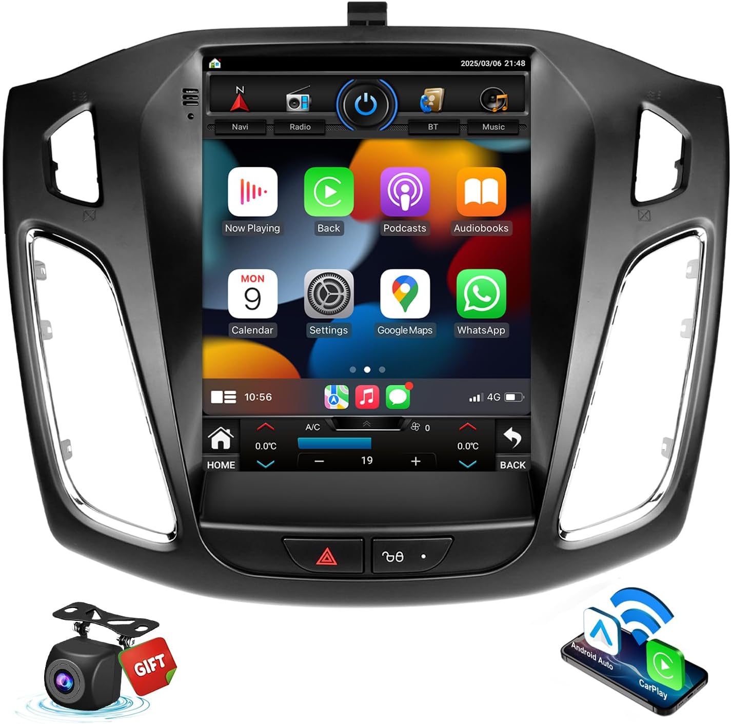 Car Radio Android 64G for Ford Focus 2012 2013 2014 2015 2016 2017 2018 Stereo with Wireless Carplay Android Auto,9.7 Inch Vertical HD Touchscreen with GPS Bluetooth WiFi 1080P HD Backup Camera