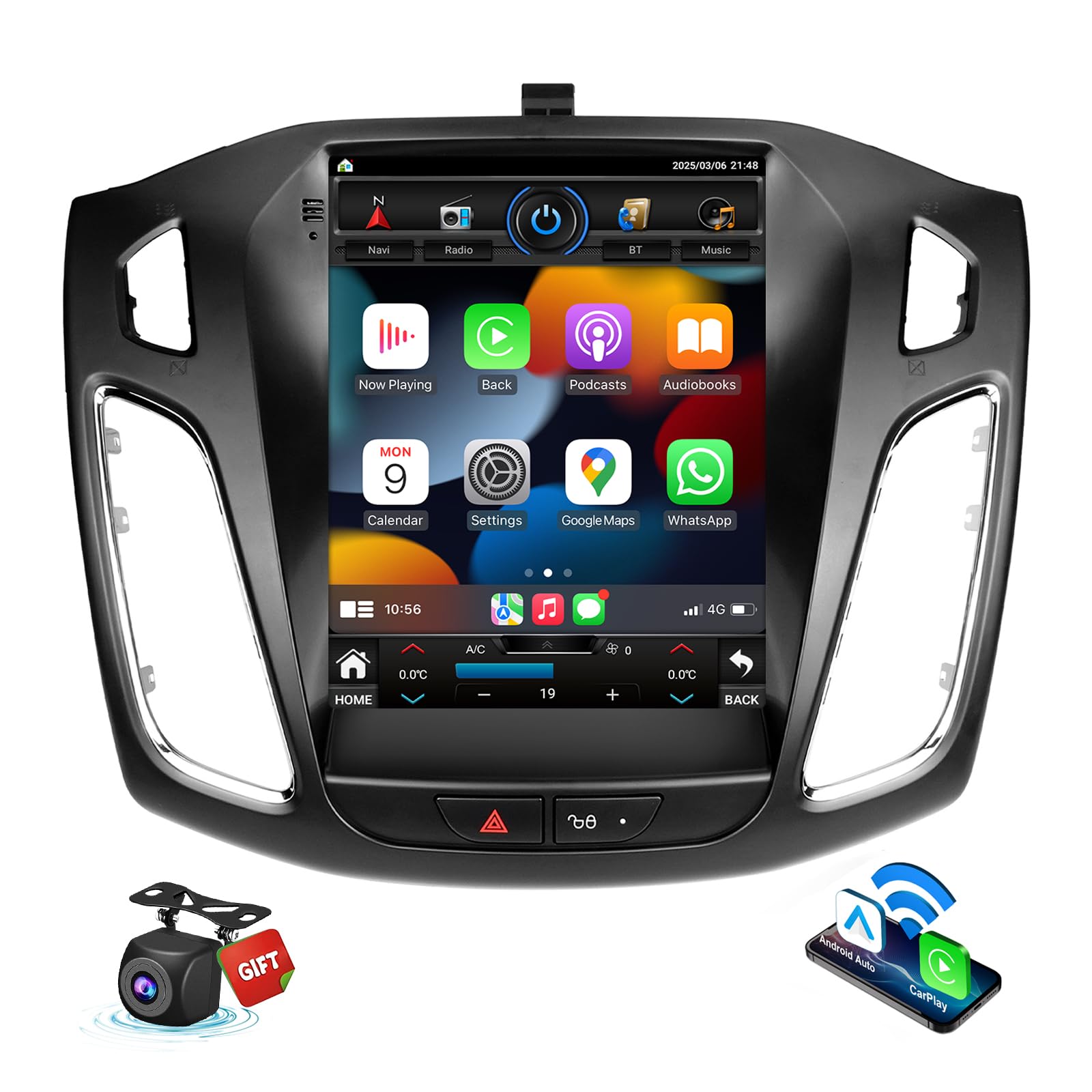 Car Radio Stereo for Ford Focus 2012 2013 2014 2015 2016 2017 Android 12 with Wireless Ca…