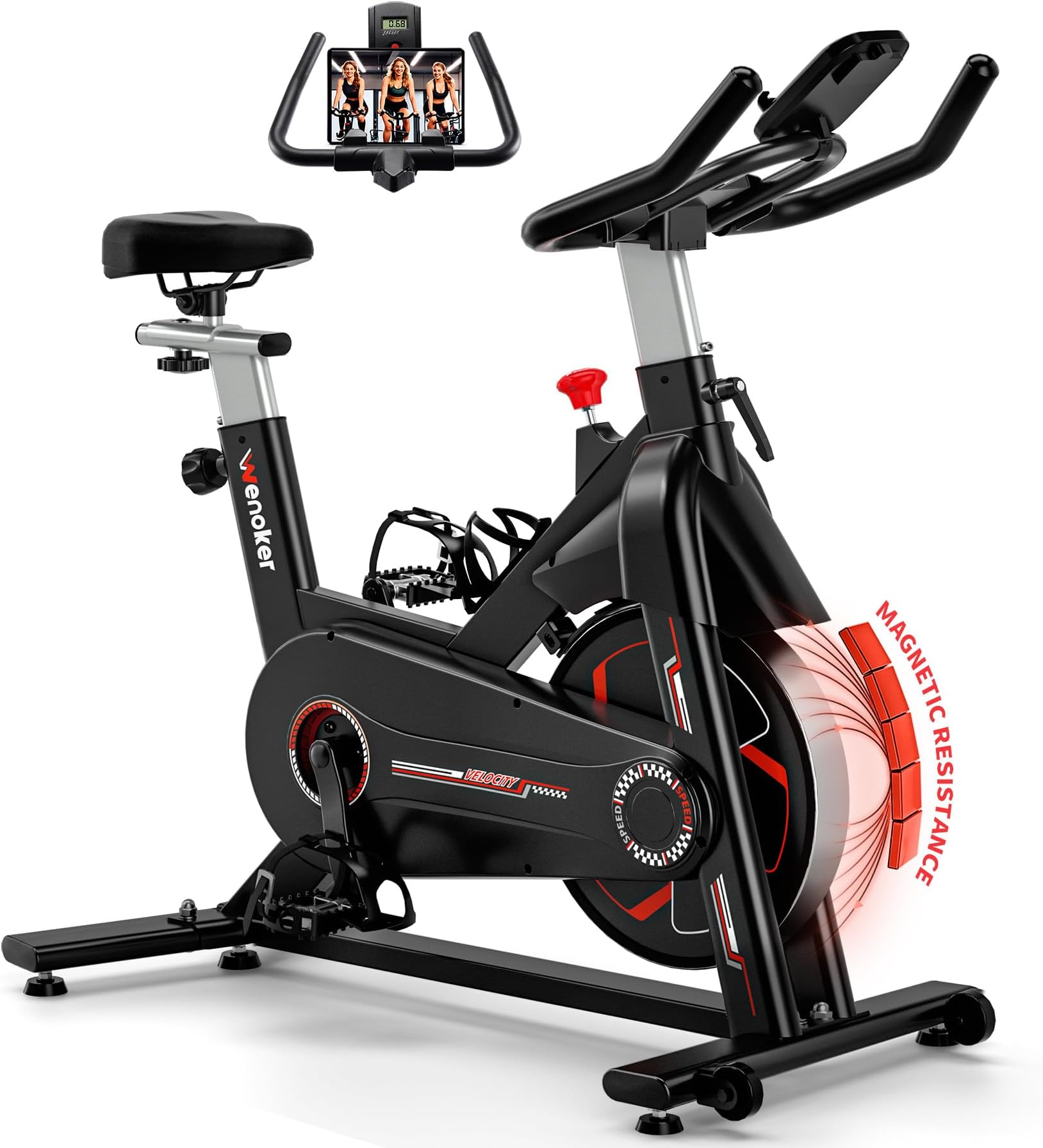 Wenoker Exercise Bike Magnetic APP Compatible, Indoor Cycling Spin Bike for Home Gym Use, Exercise Equipment with LCD Display, Tablet Holder for Cardio Training