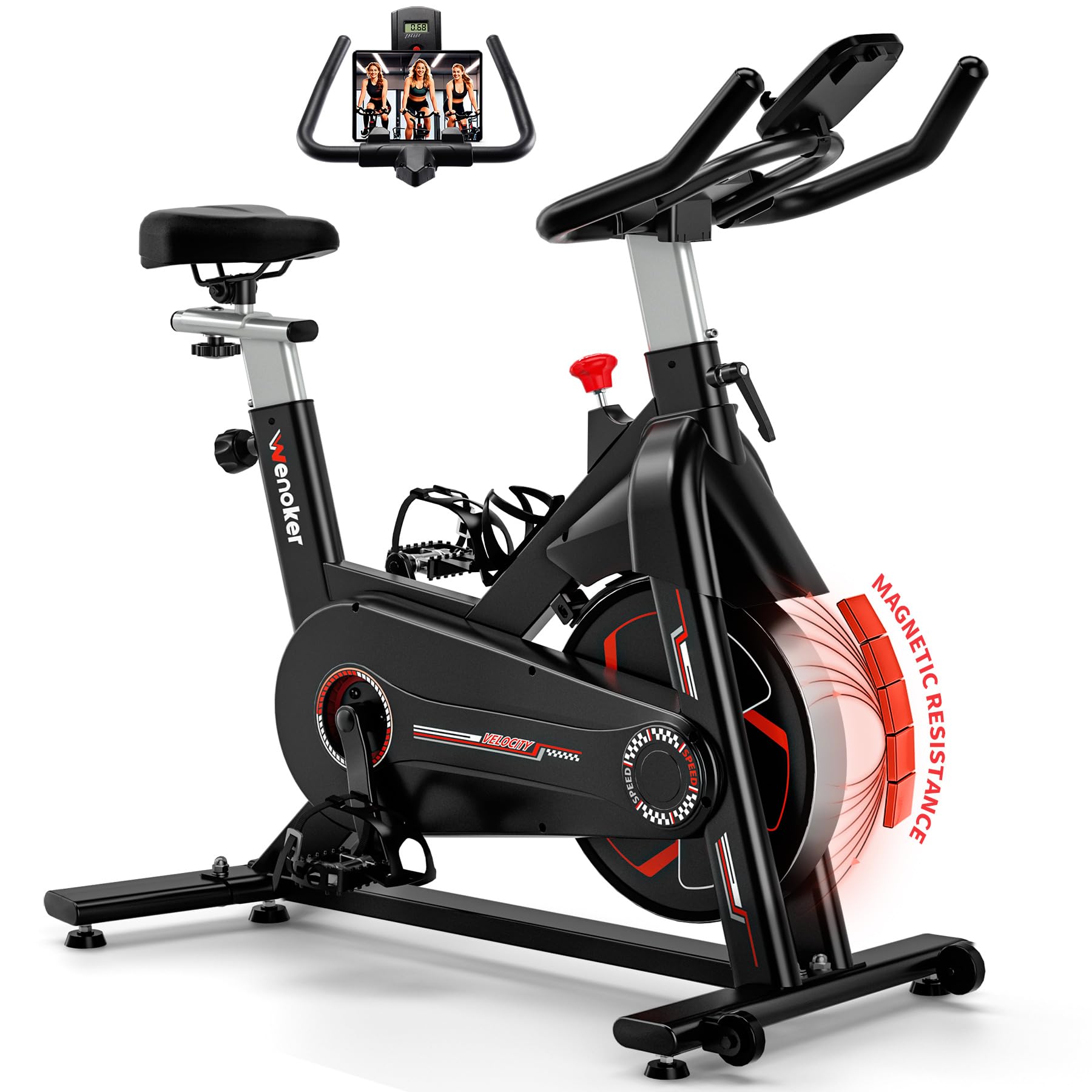Wenoker Exercise Bike Magnetic APP Compatible, Indoor Cycling Spin Bike for Home Gym Use, Exercise Equipment with LCD Display, Tablet Holder for Cardio Training