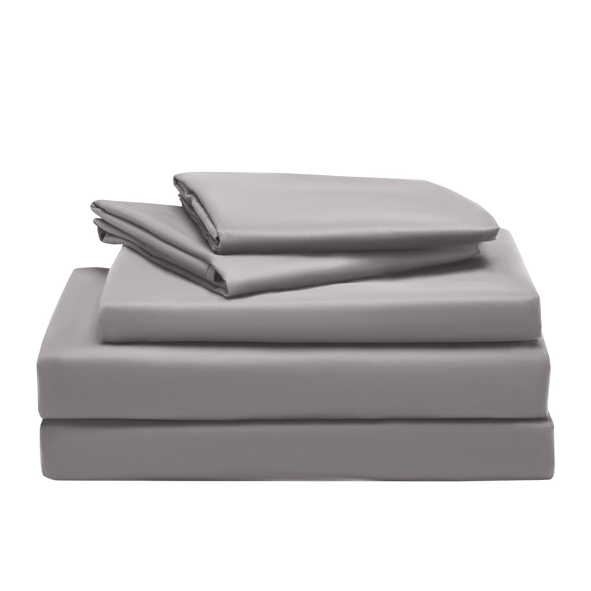 SLEEP ZONE Nanotex Super Soft Cooling King Bed Sheets Set 4 Piece - Easy Care Fitted Flat Sheet & Pillowcase Sets - Wrinkle Free, Fade Resistant, Deep Pocket 16" (Gull Gray, King)