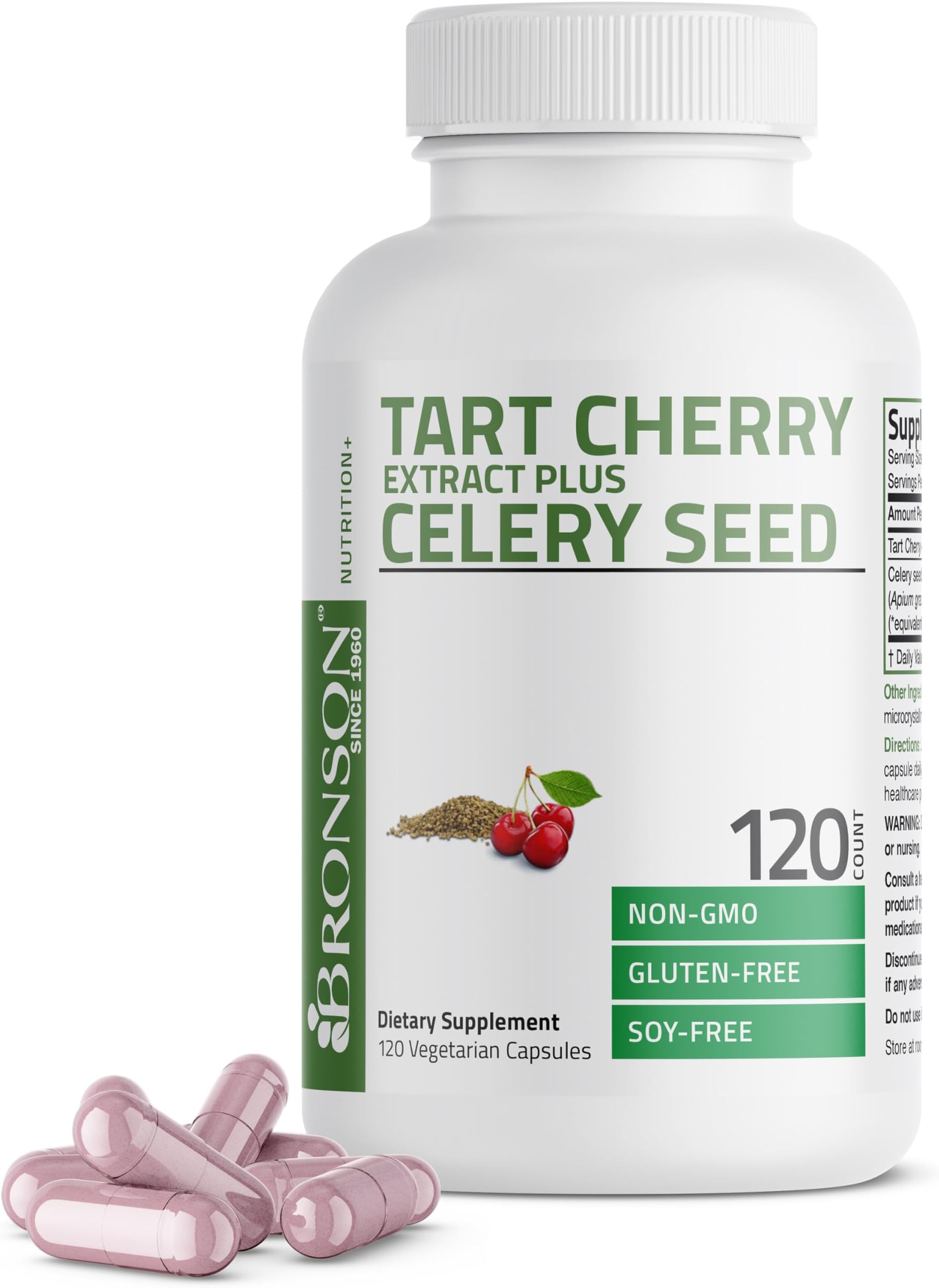 Bronson Tart Cherry Extract + Celery Seed Capsules - Powerful Uric Acid Cleanse, Joint Mobility Support & Muscle Recovery Supplement - Non GMO Formula, 120 Vegetarian Capsules