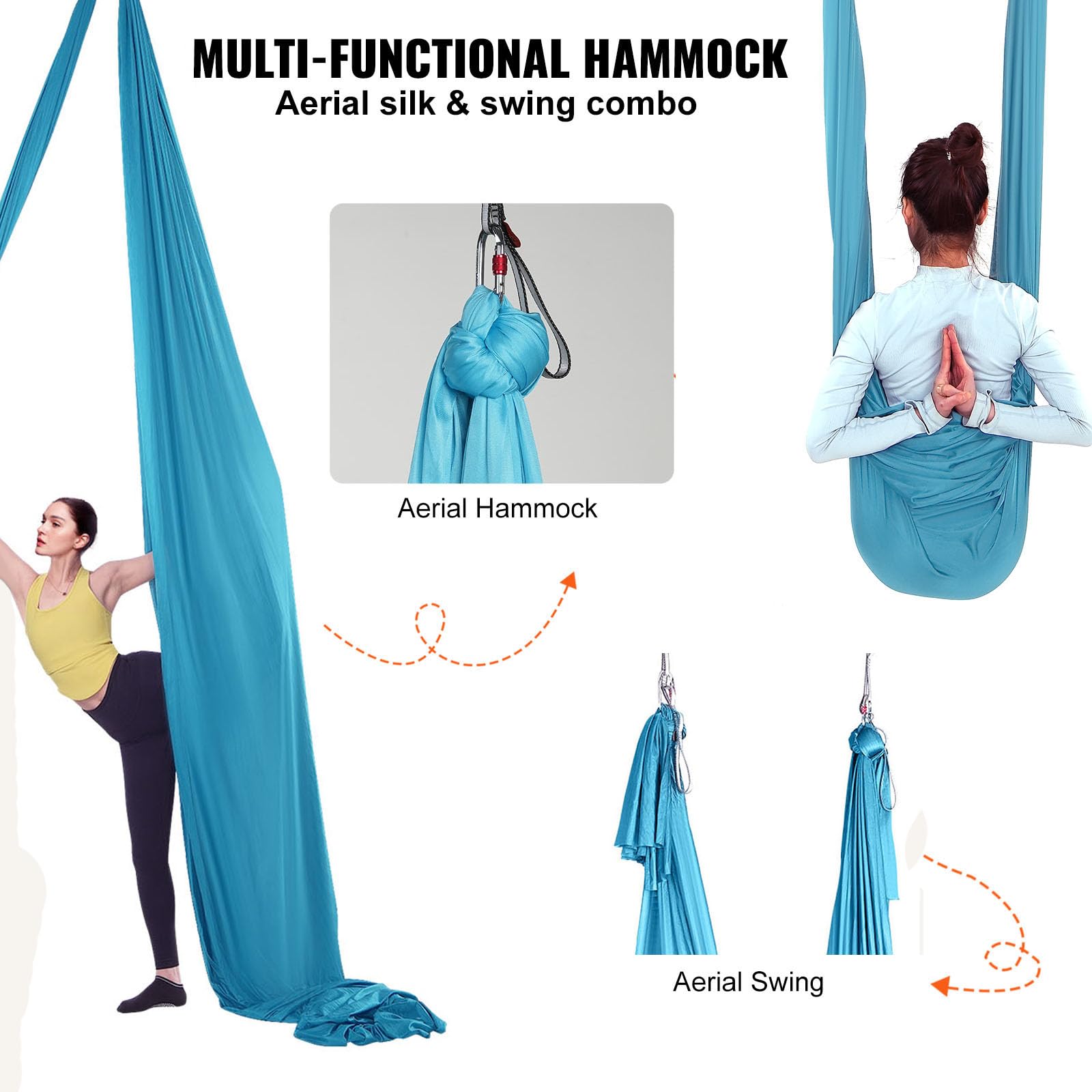 VEVOR Amaca e Altalena per Yoga Aereo, 5,5 Iarde, 100 g/m², Hardware Completo per l'attrezzatura e Guida di Installazione Semplice, Volo antigravità per Bodybuilding Fitness di Tutti i Livelli, Blu