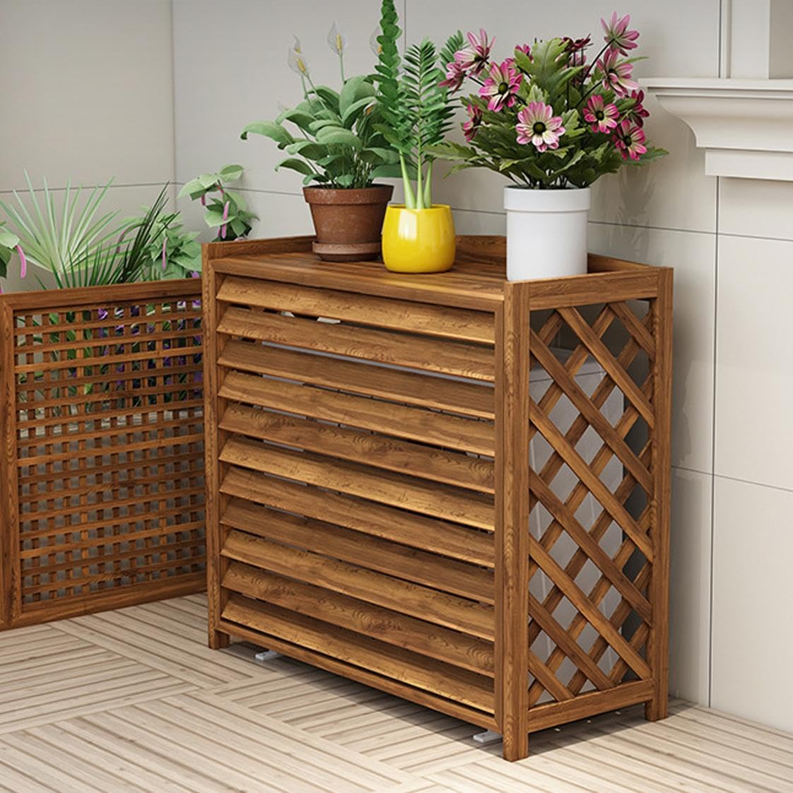 Air Conditioning Cover , Solid Wood Outdoor AC Protective Grille, Heat Pump Panel, Waterproof Privacy Shield for Balcony