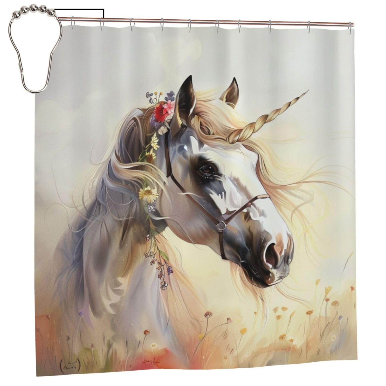 BWWHCCTI Cute Horses Printed Shower Curtain With 12 Iron Hooks Opaque Quick Drying Waterproof Shower Curtains Sets For Bathroom 183x183 CM