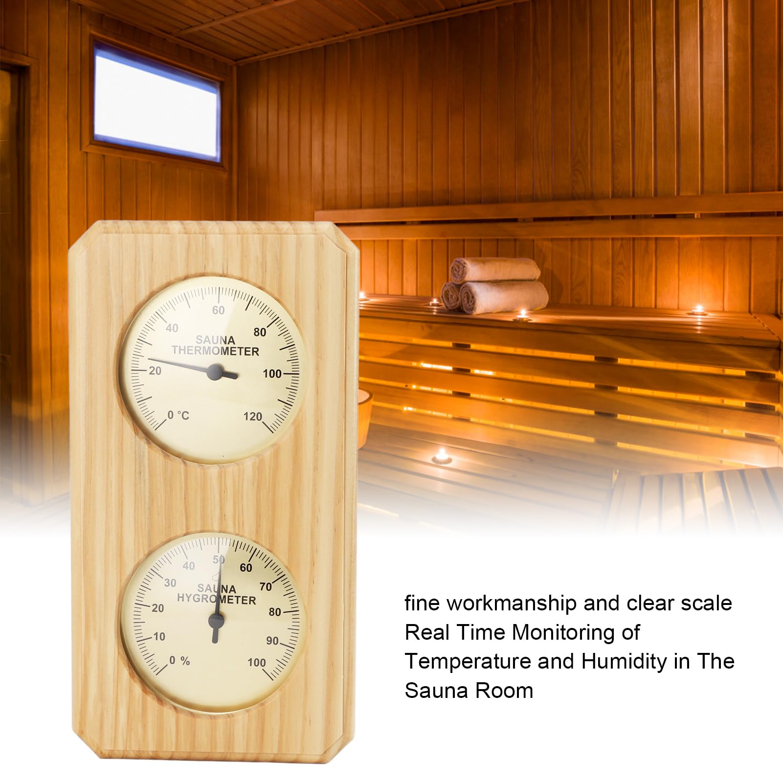 Hygrothermographe de Sauna en Bois, Thermomètre et Hygromètre D'ambiance, Mesure de l'humidité et de la Température