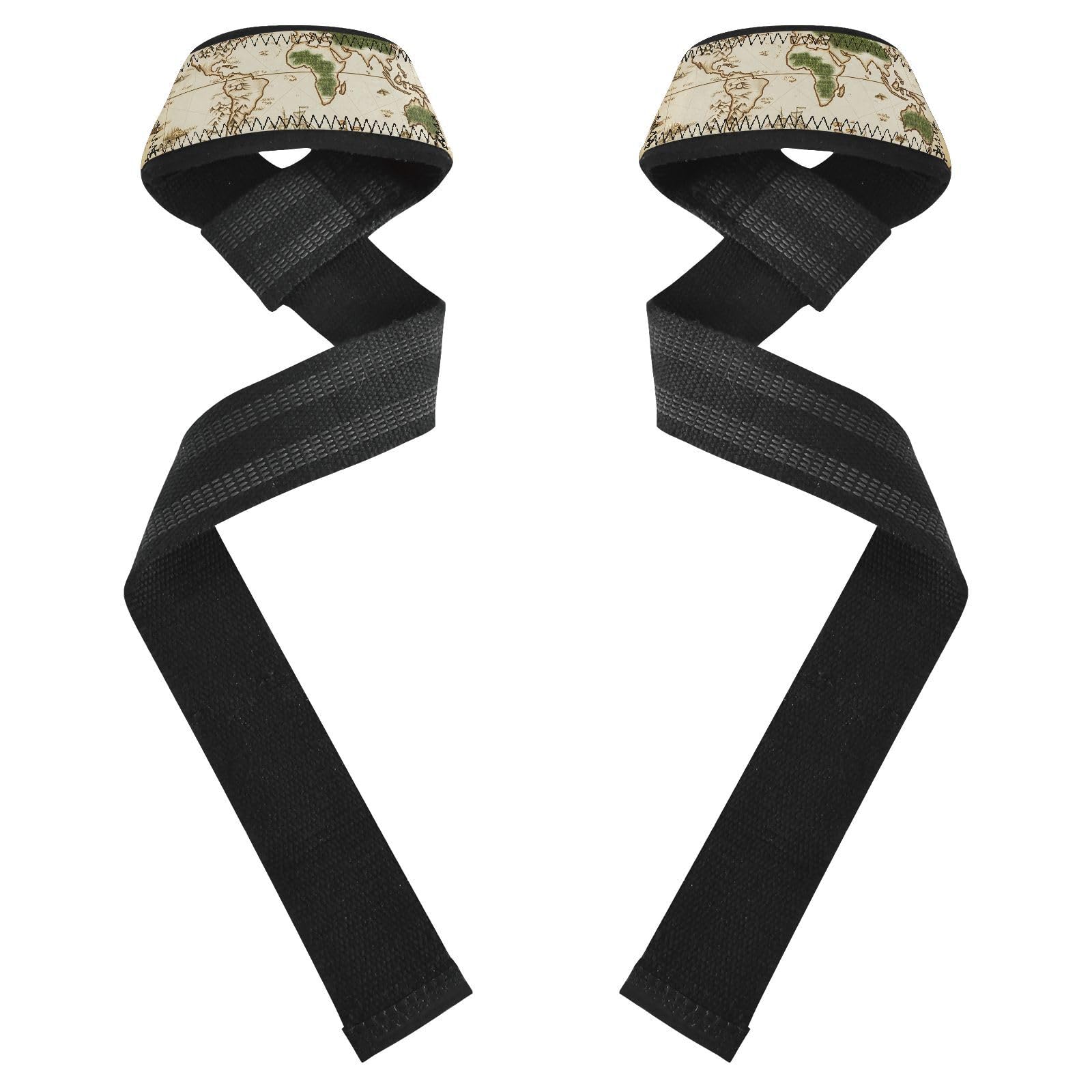 STAYTOP Retro World Map Wrist Straps for Weightlifting,Lifting Straps with Neoprene Cushioned Wrist Padded and Anti-Skid Silicone for Strength Training,Bodybuilding,Deadlifting