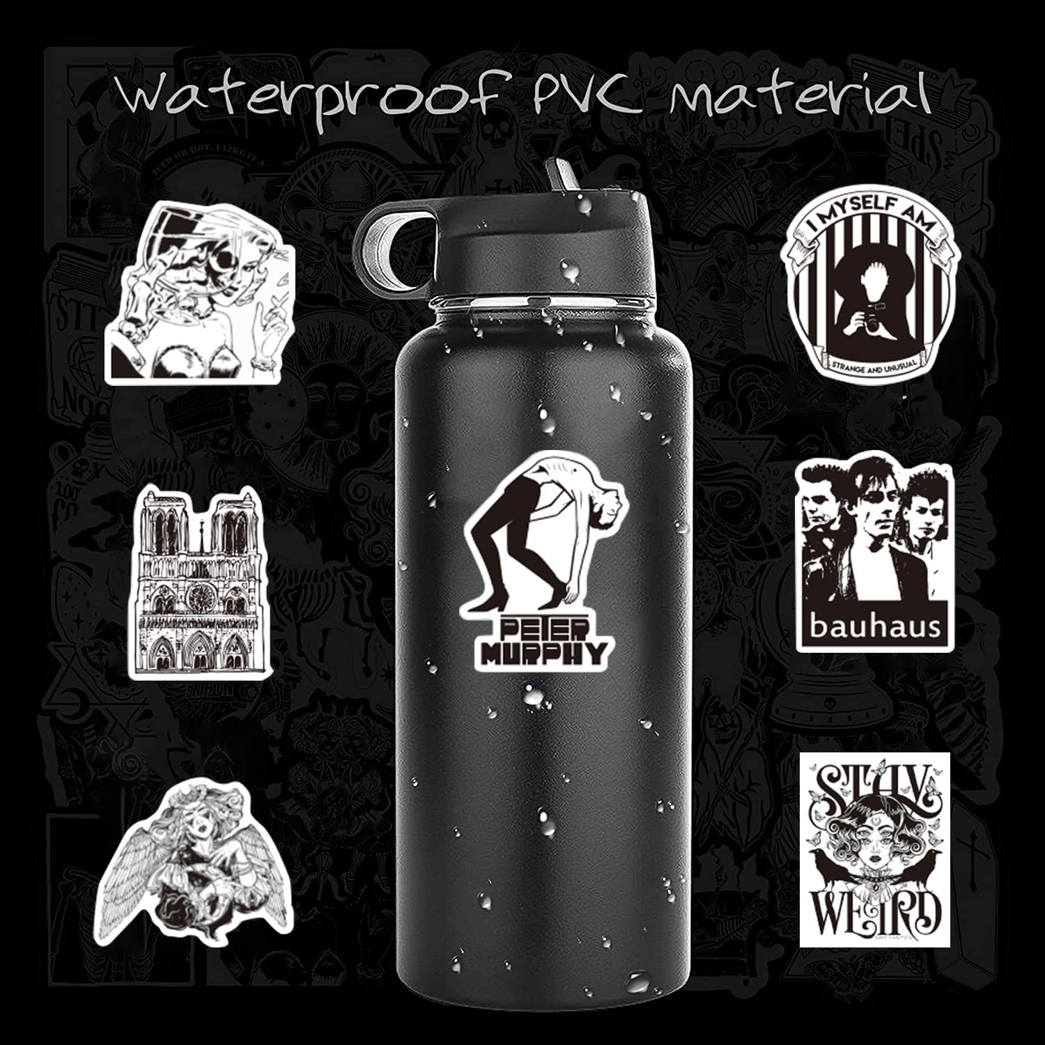 Black Gothic Laptop Water Bottle Decals 60PCS Black Aesthetic Stickers ...