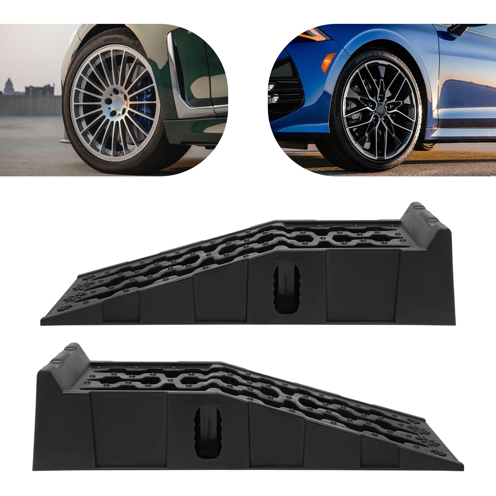 Rampa de carga para coches, elevador de coches 5T, rampa para coche de 245 mm de ancho de entrada con bloque antideslizante, cuñas de acceso para lugares, escalones de garaje, rampas de carga
