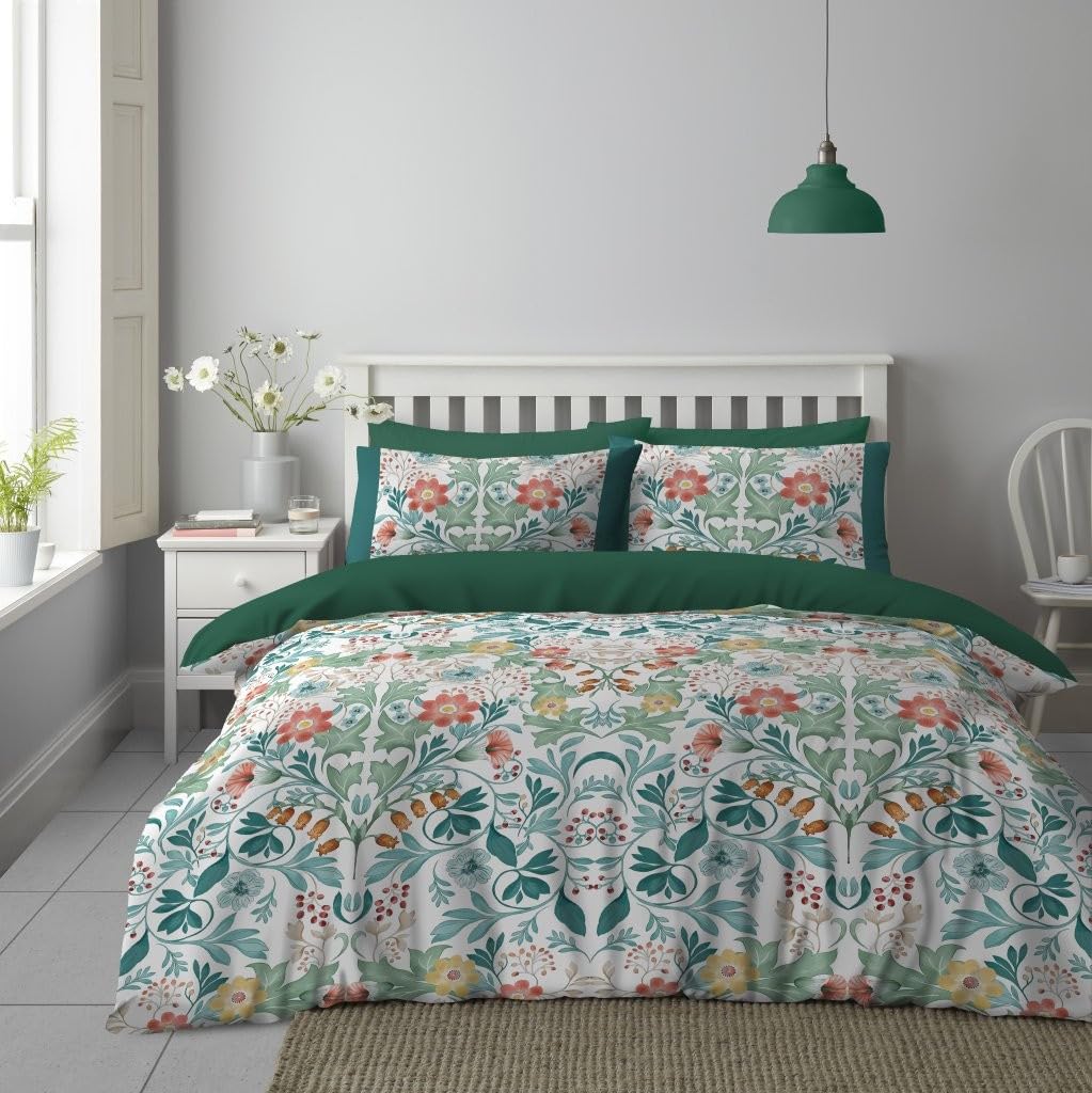 Lions King Size Bedding Sets - 100% Polyester Reversible Printed Pattern Quilt Duvet Cover with Pillowcase, Soft Floral Leaf Pattern, Bed Linen, Green 230x220cm — image 1