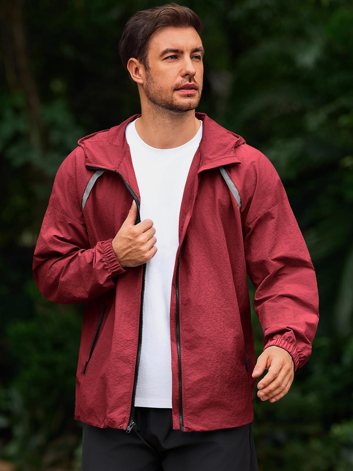 Yousify Mens Lightweight Jacket Full Zip Hooded Reflective Athletic Jacket Unlined Quick-drying Coat for Cycling Outdoor - Image 3