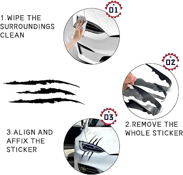 Monster Claw Sticker 2PCS Reflective Monster Energy Stickers with Stripes Scratch Marks for Car Hood Headlights Motorbike Truck Decors, Waterproof Vinyl Light Bumper Claw Scratch Sticker(Red)