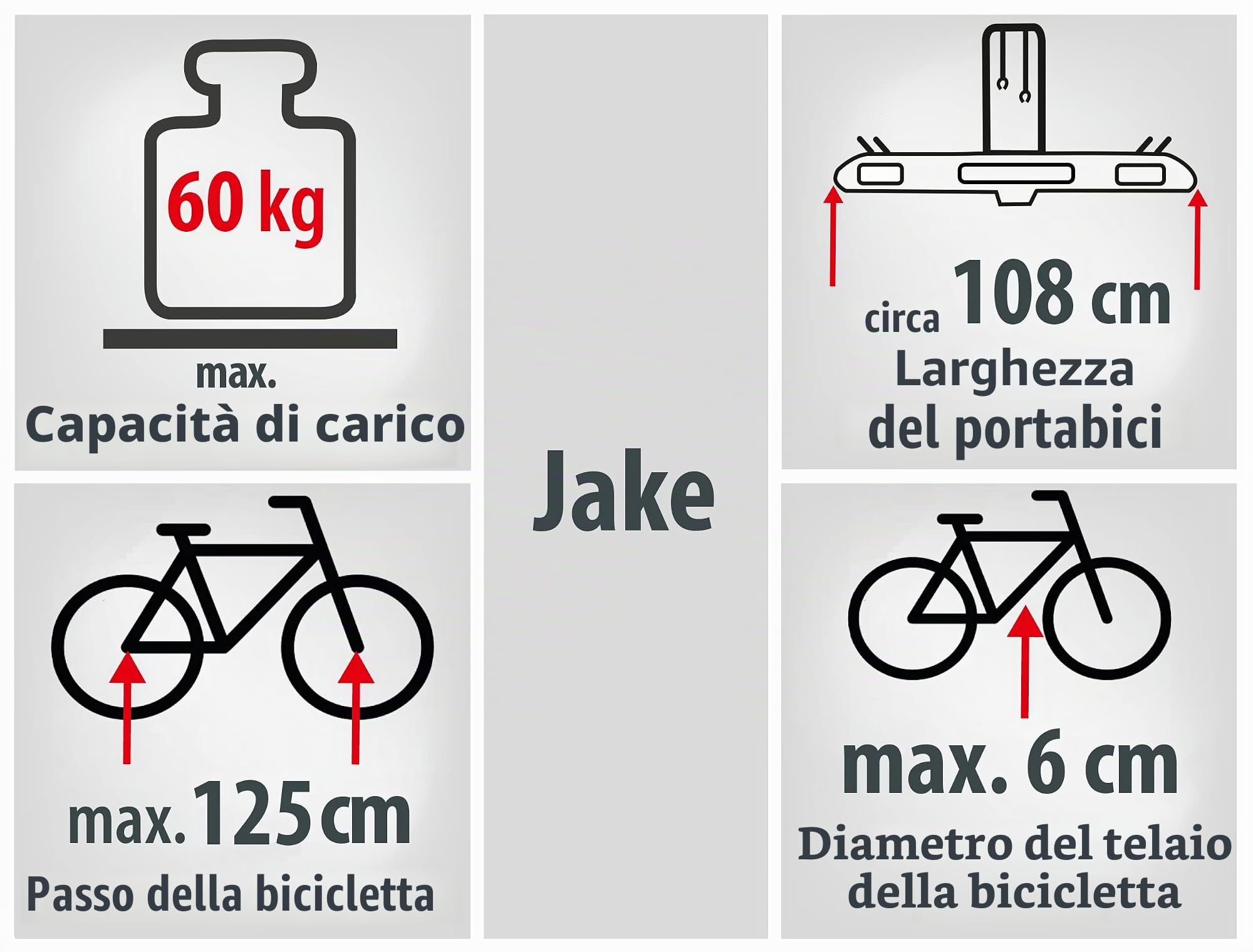 EUFAB Portabici 11510 JAKE, adatto per e-bike, parzialmente premontato, espandibile, protezione antifurto, per 2 biciclette, per gancio di rimorchio