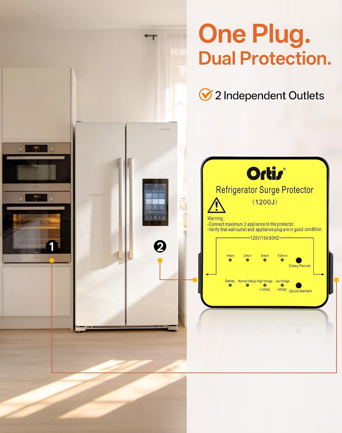 Ortis Refrigerator Surge Protector 2-Outlet 1200J - Yellow