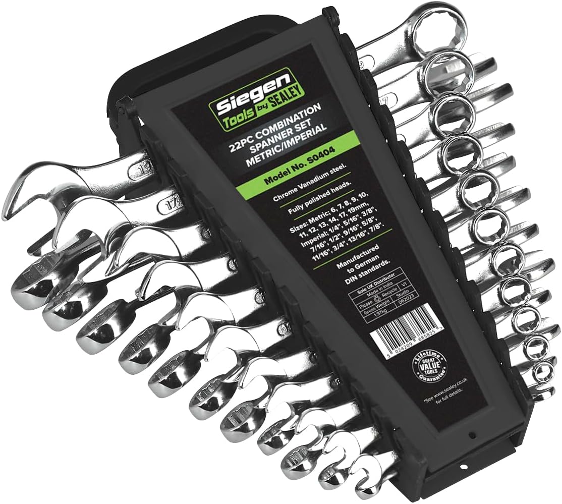 Siegen S0404 Combination Spanner Set 22pc Metric/Imperial,Silver