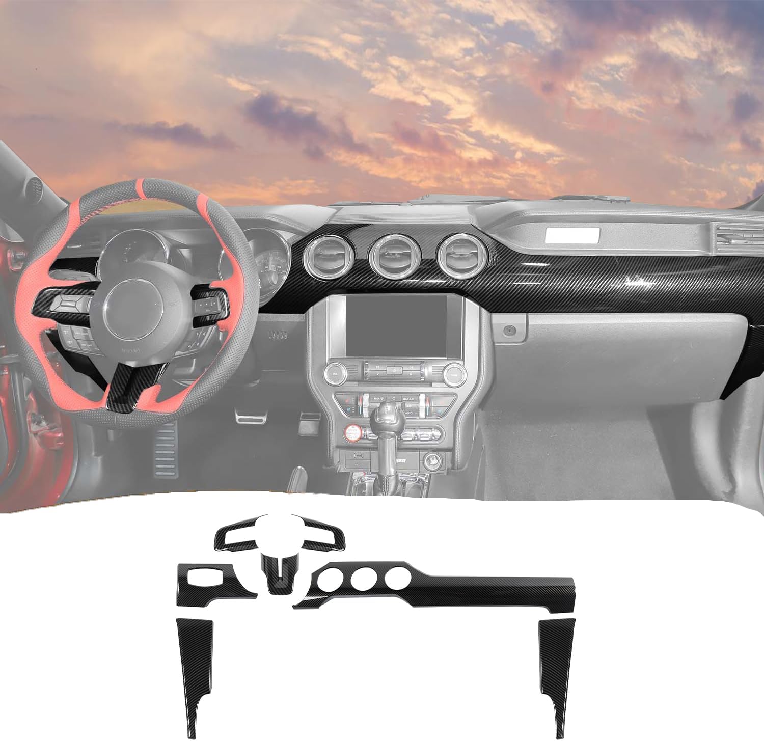 JeCar 7pcs Carbon Fiber Interior Dashboard Trim Kit Fit for 2015-2023 Ford Mustang