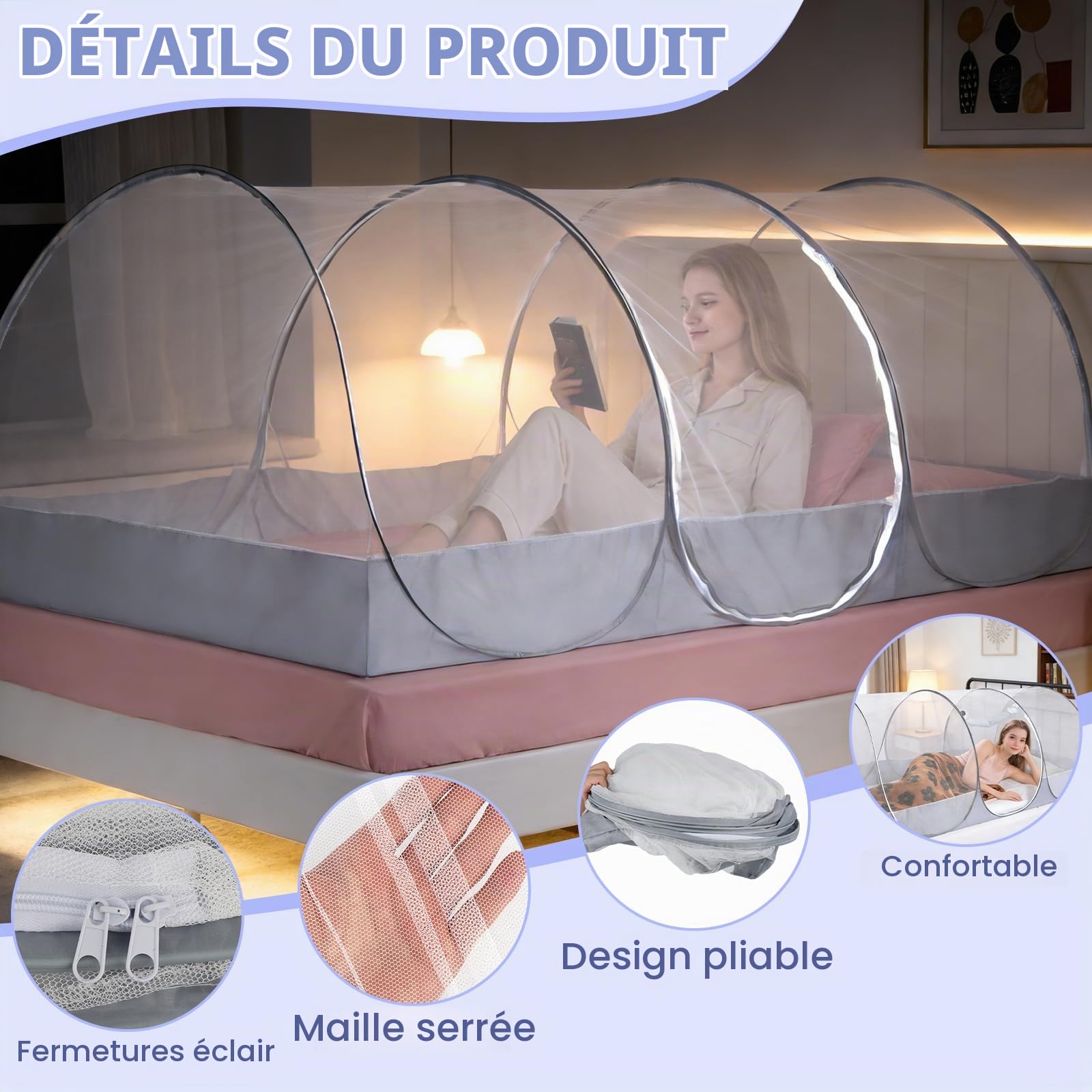 BigKing Moustiquaire de Voyage Pop Up - Légère et Pliable - pour Le Camping, Les Voyages et la Maison - Protection à 360° avec Fermeture éclair - Montage Facile et Respirante (B)