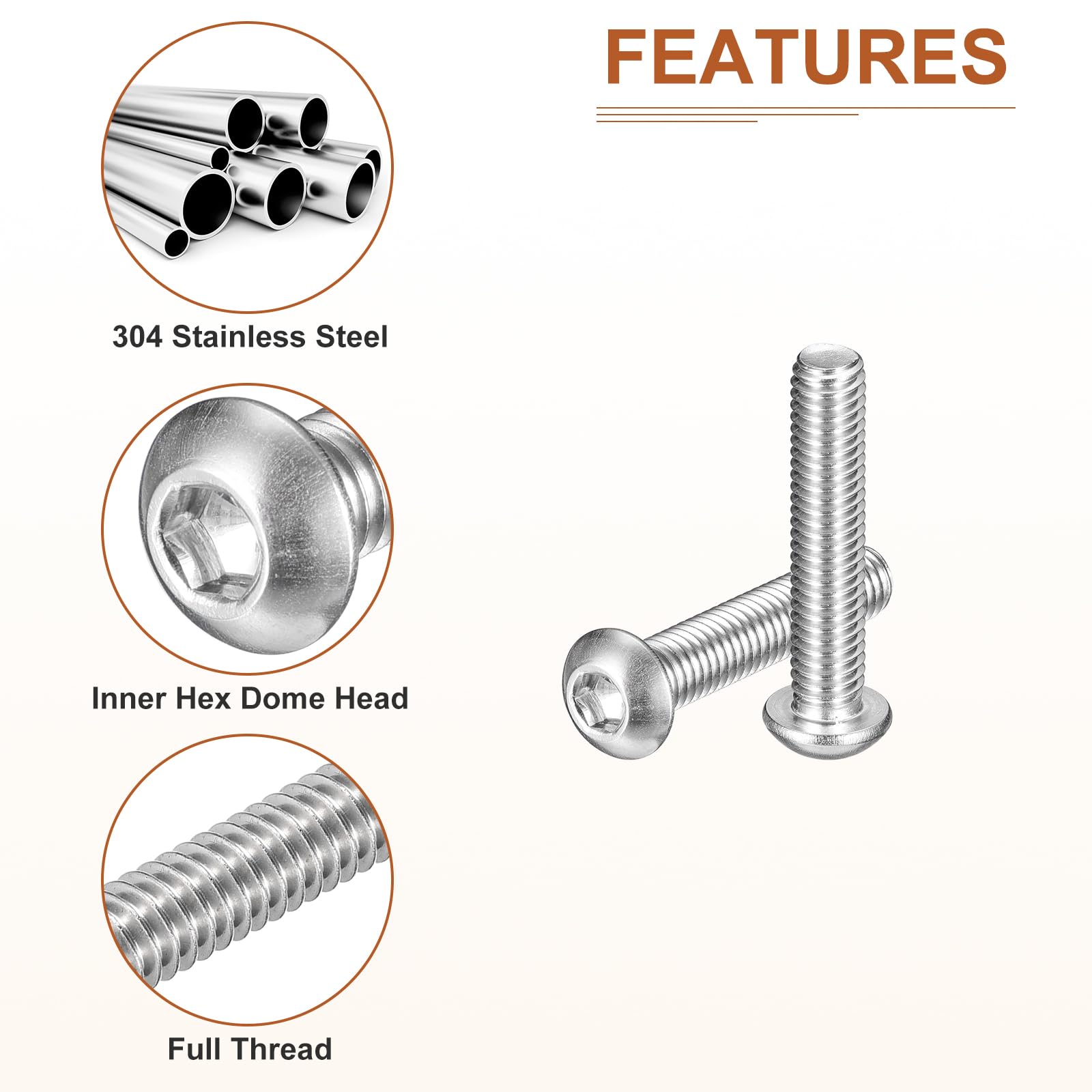 DTGN M6-1x30mm Button Head Socket Cap Screws - 10Pack - Good for Machine - 304 Stainless Steel 18/8 - Hex Drive Full Thread Fasteners - Image 4