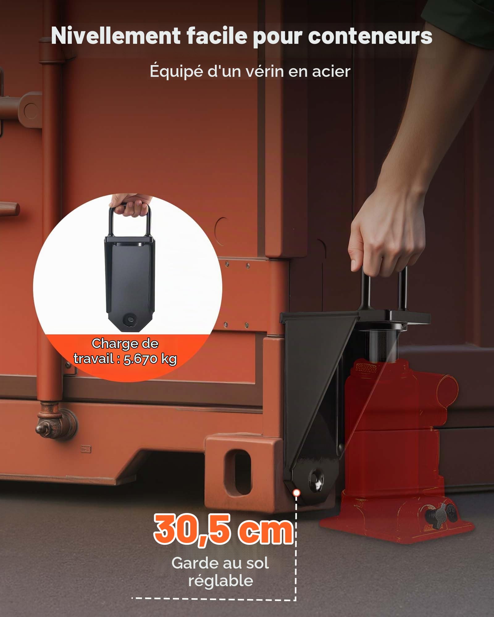 VEVOR Kit de roue de conteneur d'expédition à 8 pattes, kit d'essieu de conteneur d'expédition avec pneus, cric élévateur et crochets en J, déplacement de 6 à 12 m, pour quai, entrepôt, chantier, noir
