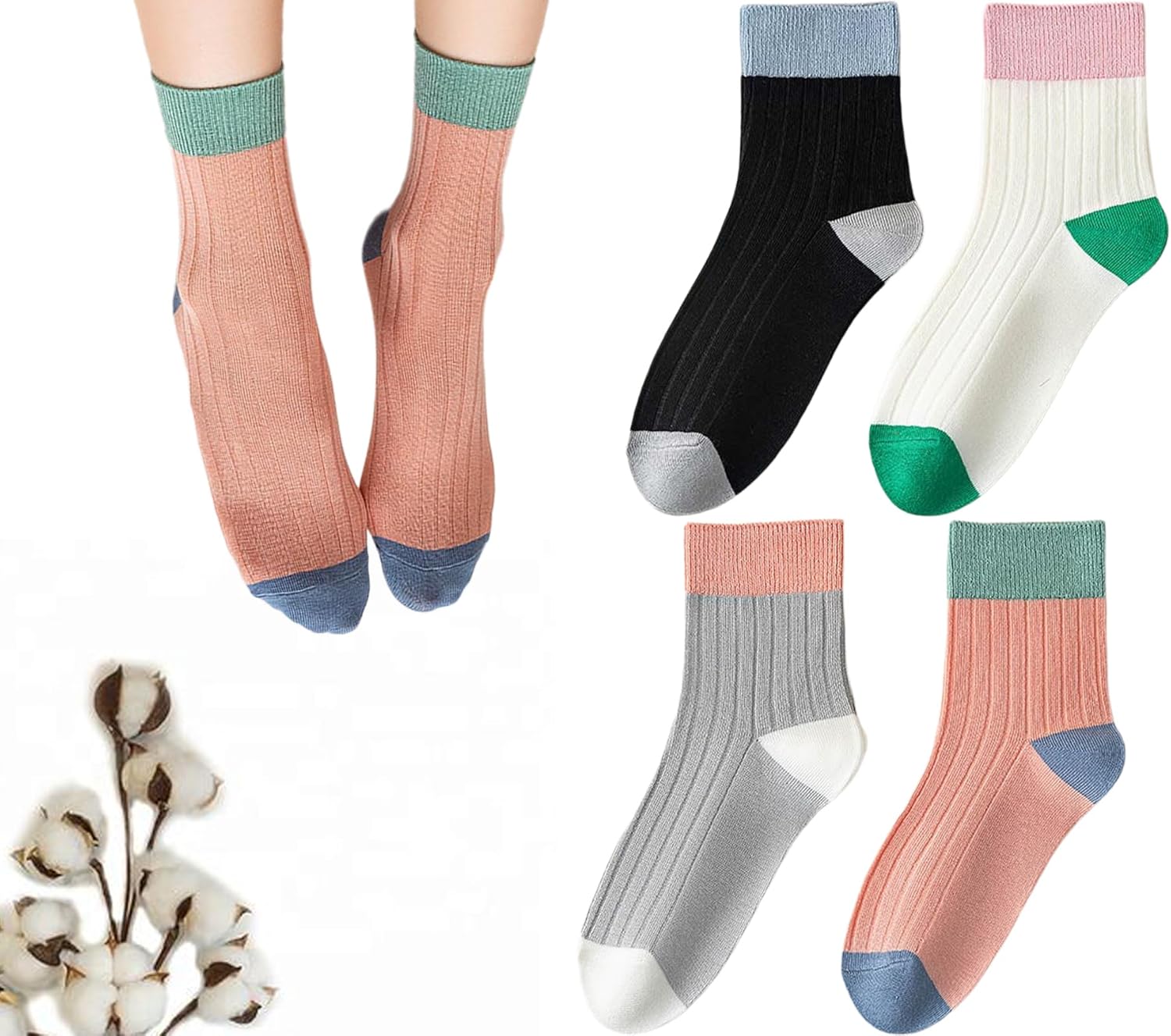 CHUNFO Womens Crew Socks Running Classic Solid Basic Colorful Cotton Athletic Dress Sock Ankle Size5-9.5