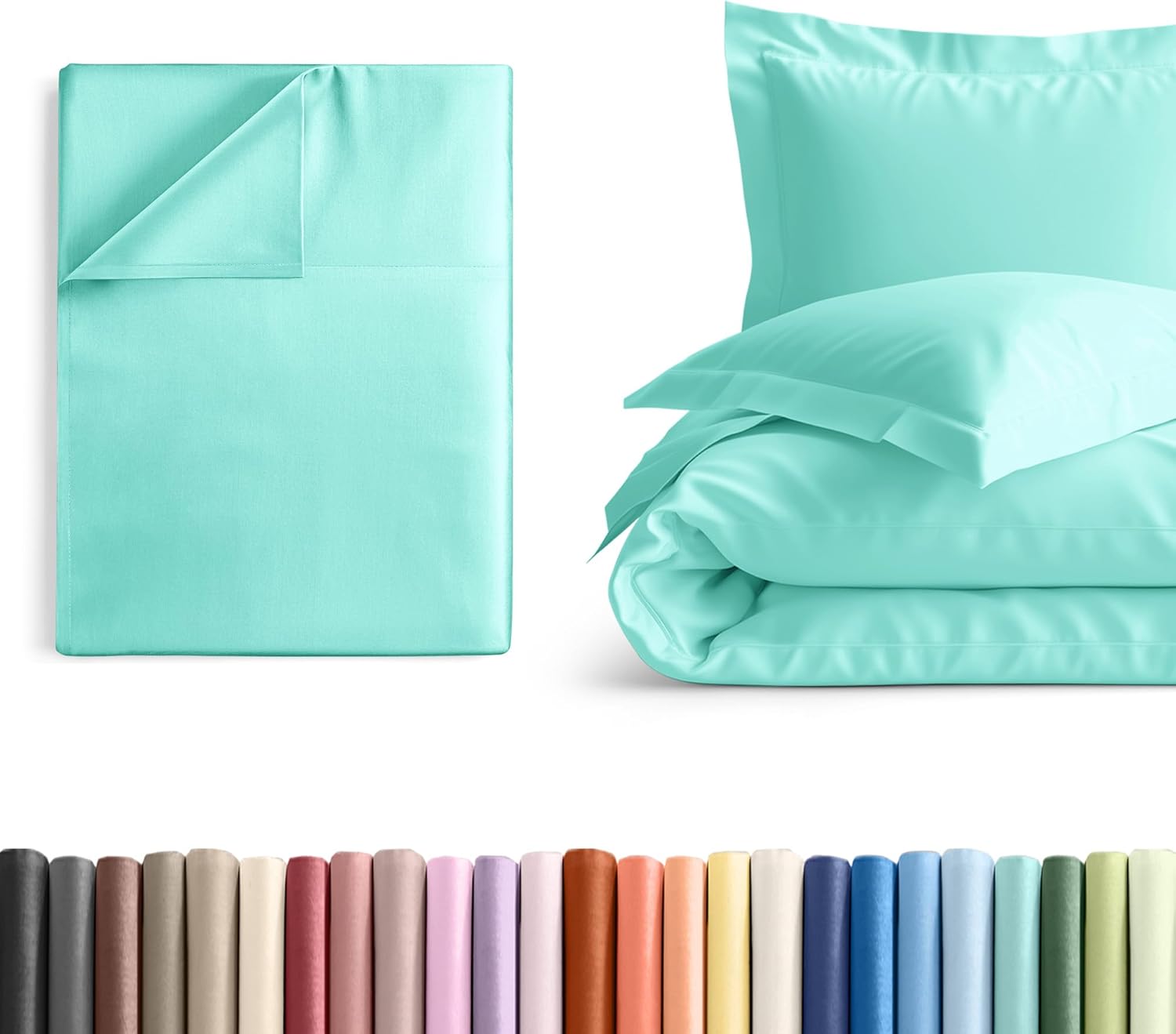 Twin XL Size Flat Bed Sheet + Duvet Cover Bundle - Hotel Luxury Single Flat Bottom Sheet Only - Fits Mattresses with Deep Pockets between 8 to 16 inches - Soft, Breathable & Wrinkle Free - Spa Blue