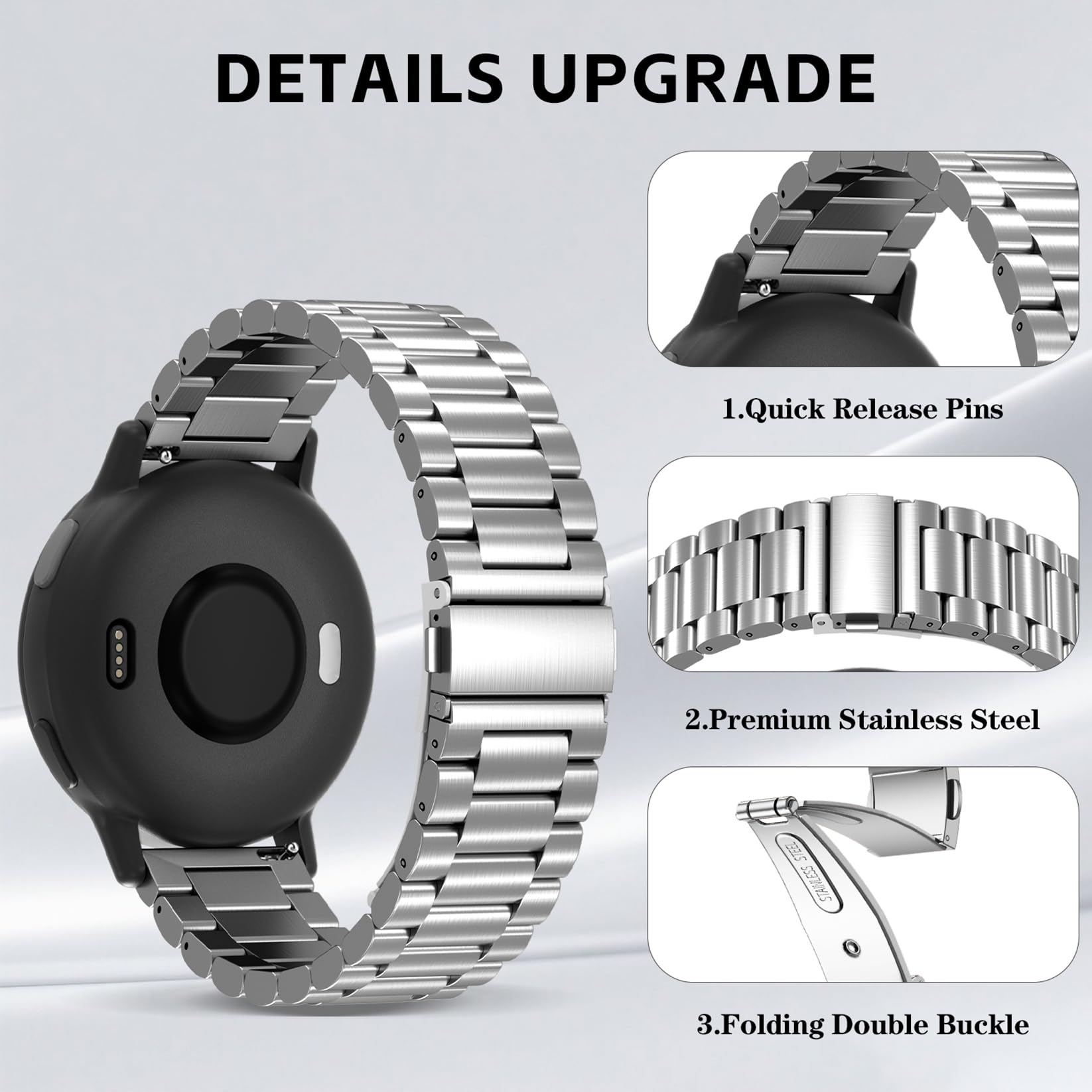 Bransoletka kompatybilna z Garmin Vivoactive 5 / Forerunner 245/645/55,20 mm, stal nierdzewna, metalowy pasek zamienny do Venu Sq/2 Plus, dla mężczyzn i kobiet