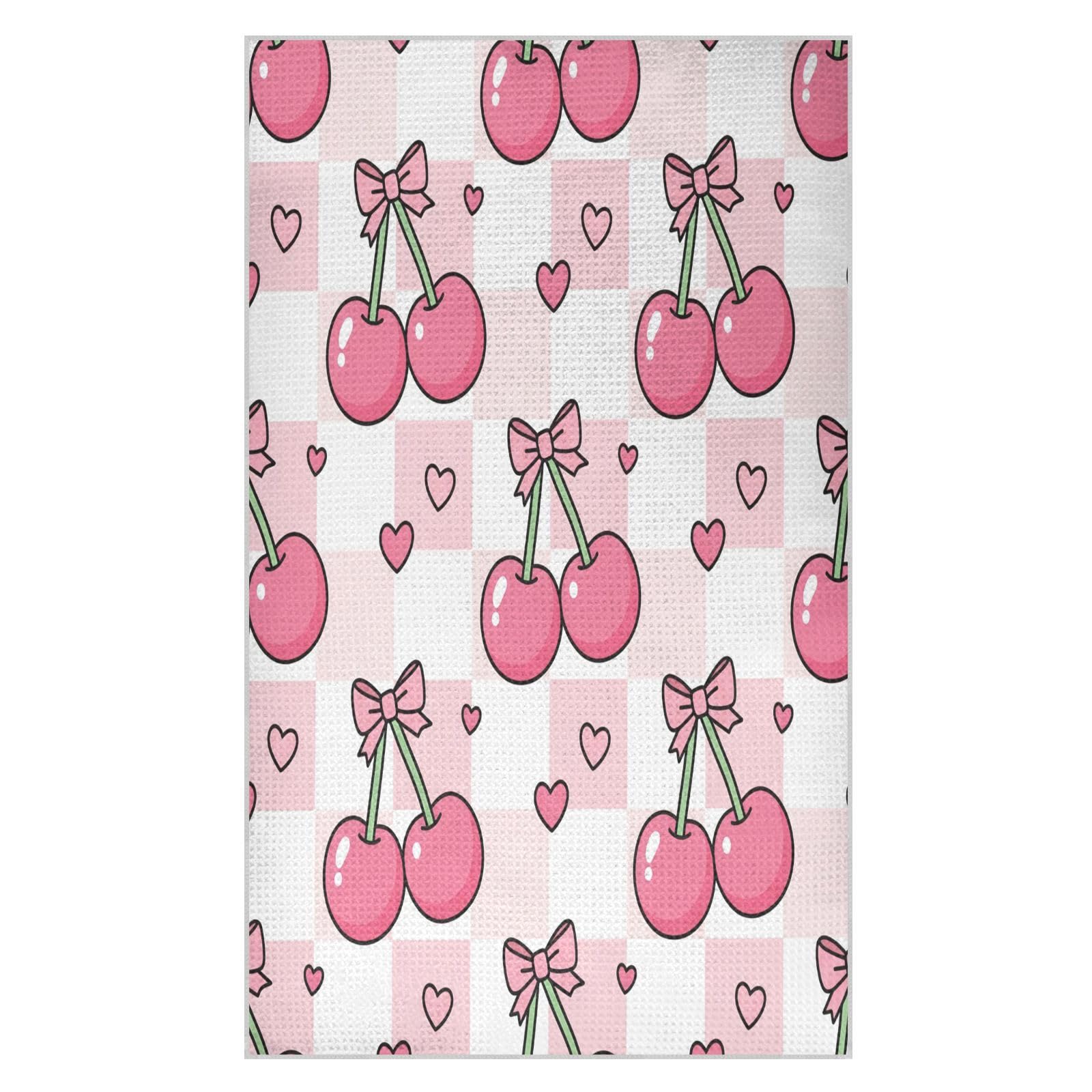 BURSTDDY Cherry Bow Tie Kitchen Towels,Absorbent Dish Towels 1 Pack