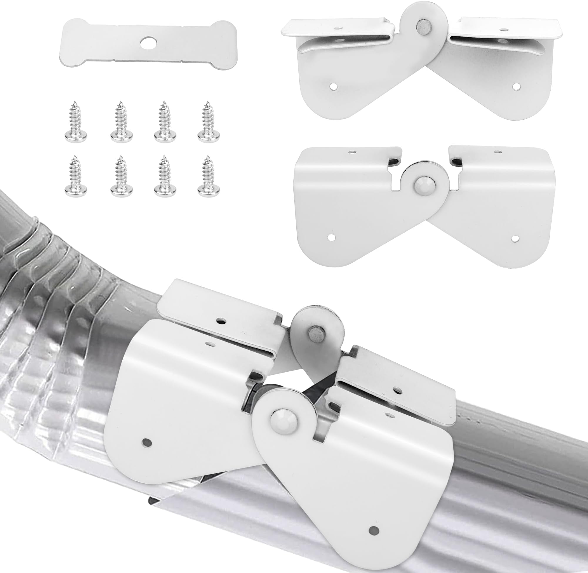 Gutter Downspout Hinge, 6Pcs Downspout Extension Flip-Up Installation on Any Size Rectangle or Square Downspout, Rain Gutters Accessories Downspout Extension Hinge Include Screws, Clasp