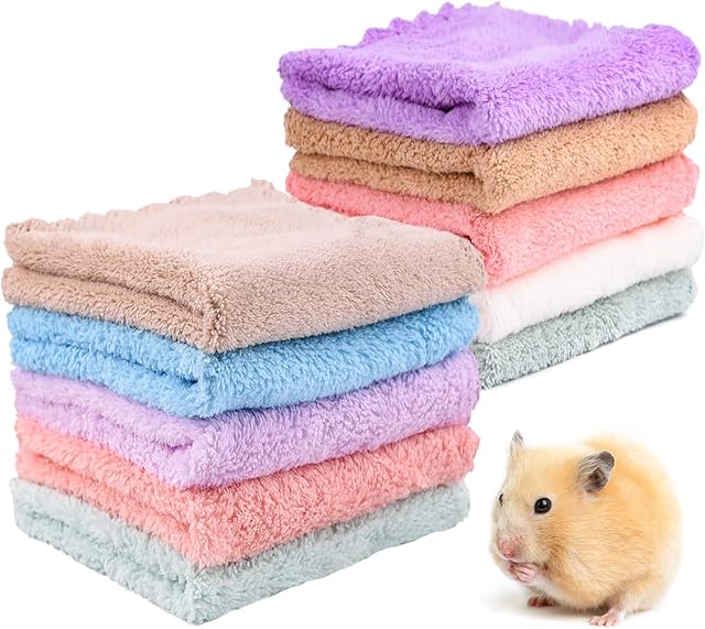 QUACOWW 10 Pieces Guinea Pig Blanket, Rabbits Hamster Fleece Cage Liners, Small Animals Bedding Mats, Soft Guinea Pig Accessories Bathe Towels for Small Animals Pets Dog Puppy Cat