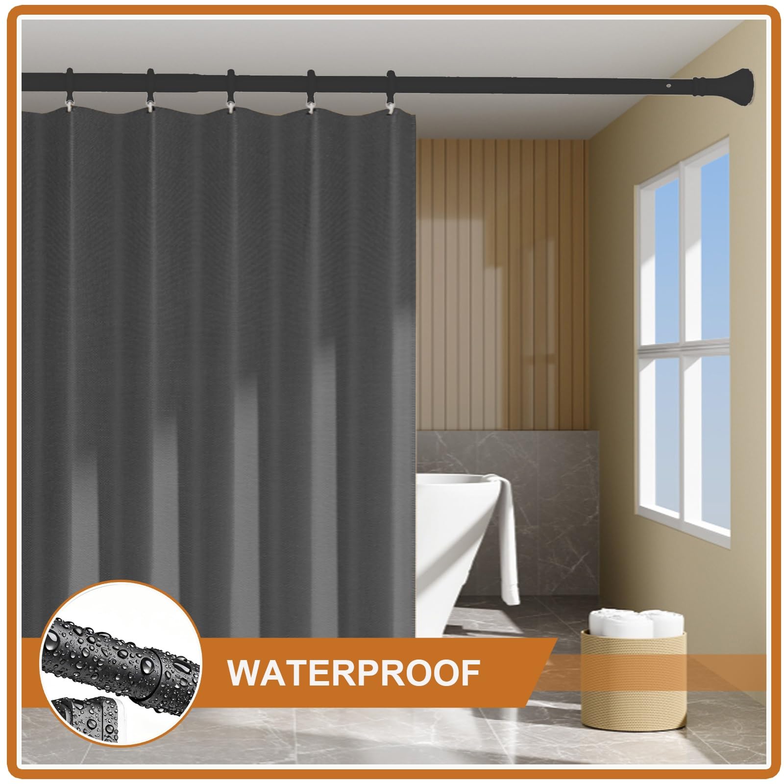 Barra de cortina de ducha extensible, 410CM-500CM Barra De Cortina De Baño Sin Taladrar, Antideslizante Óxido barra armario Telescópica para Baño, Terraza o Armario(Negro,260-350cm)