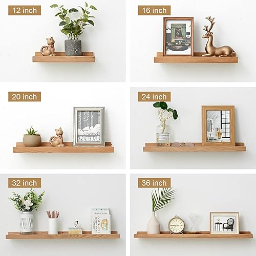 Miniatura 4 de Estantes flotantes de roble de madera natural para montaje en la pared, estante de pared para el hogar, oficina, sala de estar, dormitorio, estante