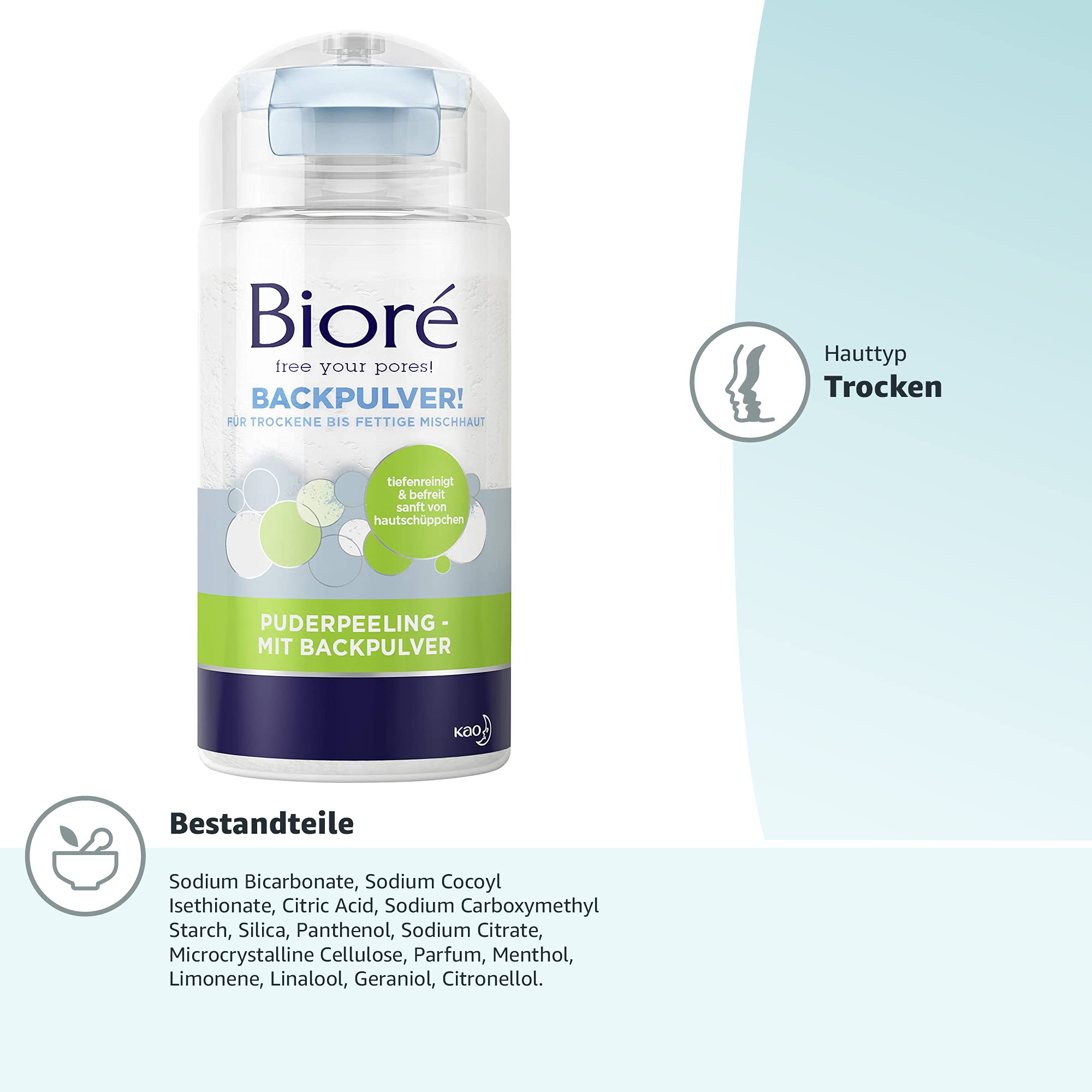Biore Tiefenreinigendes Puder-Peeling - 2 x 125 g - Mit Backpulver - pH-neutrale Reinigung - Ideal für trockene bis fettige Mischhaut - Dermatologisch getestet