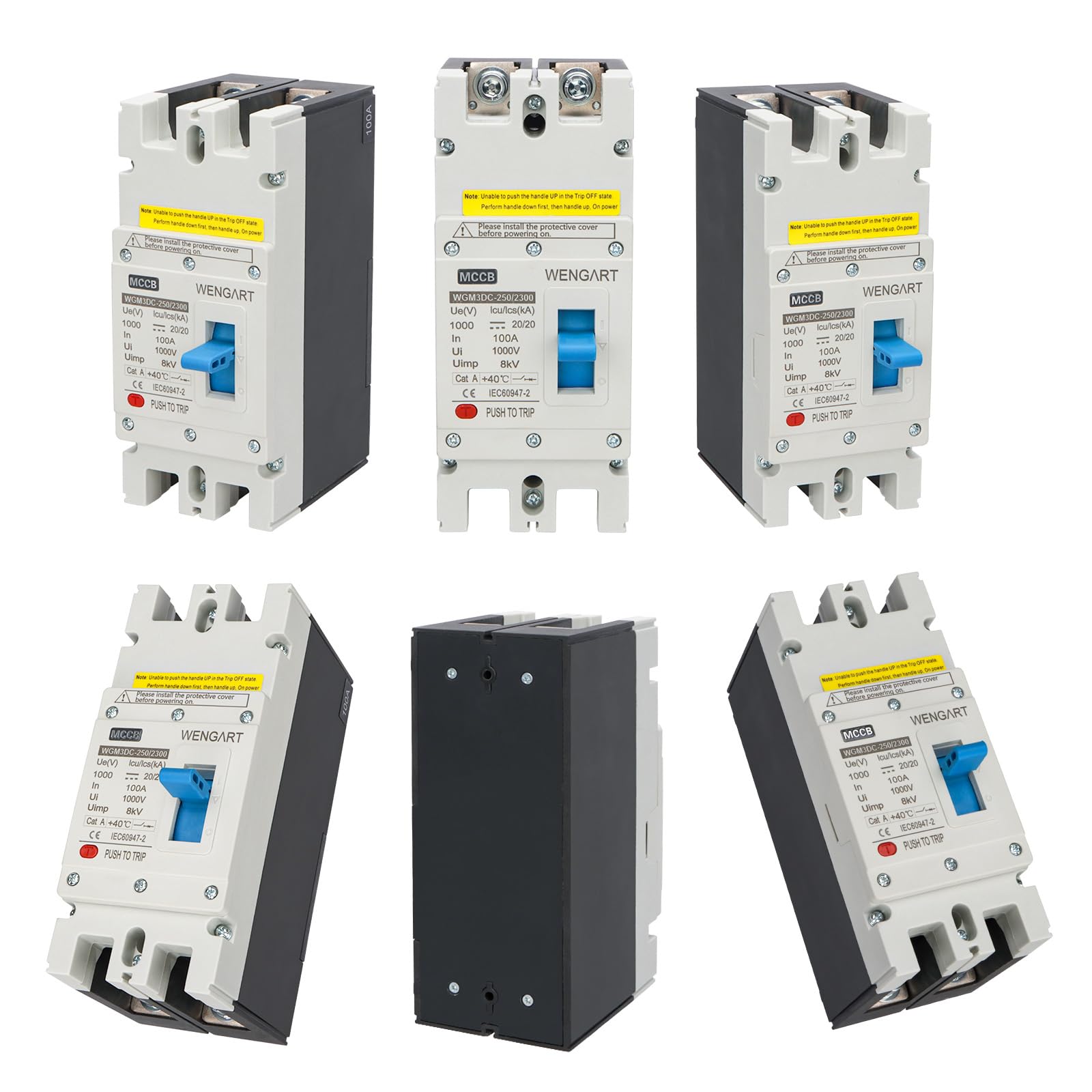 Wengart Interruttore Magnetotermico DC 1000V 100A 2P, Disgiuntore Scatolato MCCB per Fotovoltaico e Stazioni di Ricarica EV, Cablaggio a Polarità Libera, Protezione Impianto Solare, WGM3DC-250