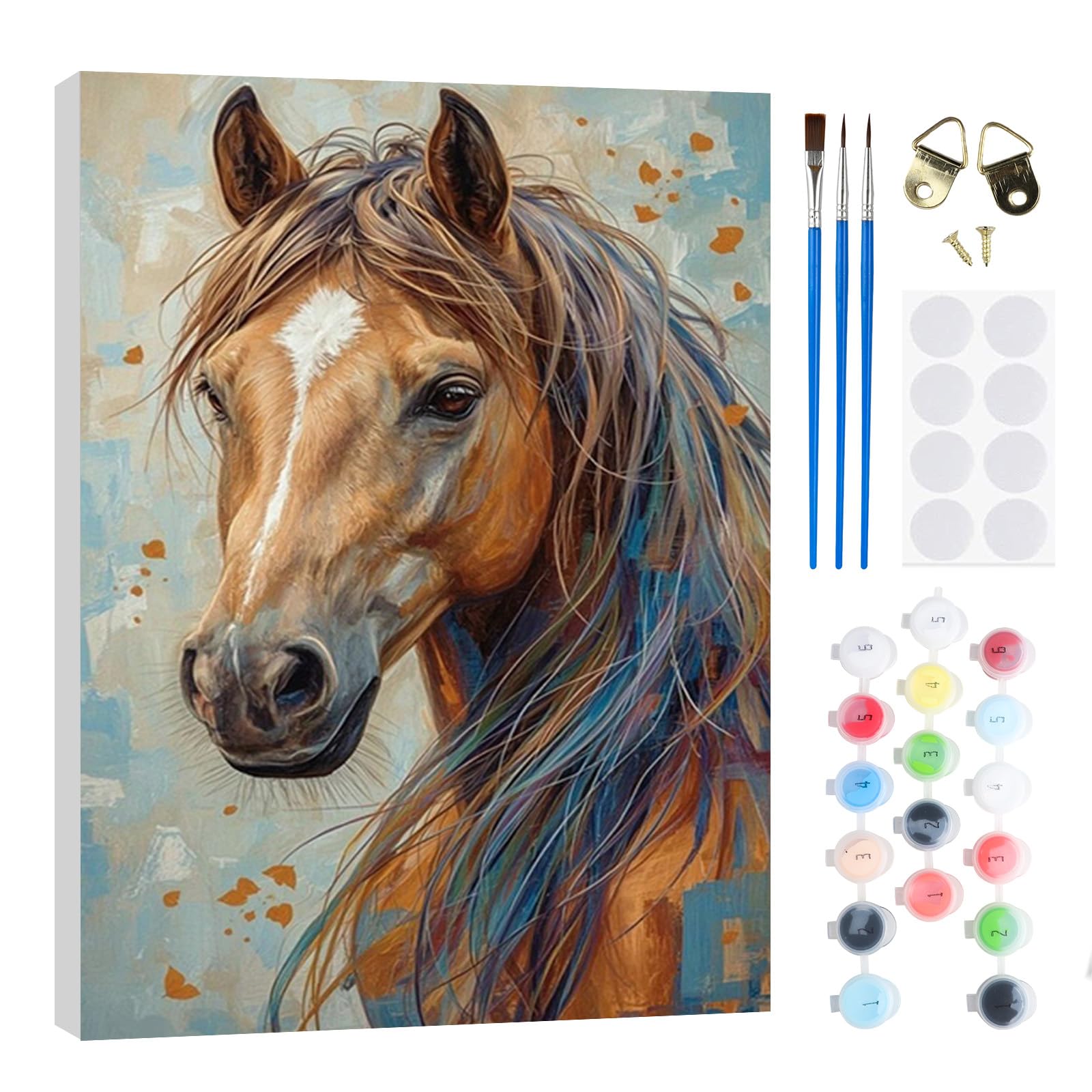 RICUVED Horse Paint by Numbers Kits for Adults Kids,Animal Painting Kits for Beginners On Clear Symbols Canvas with Wooden Framed, Easy DIY Acrylic Pigment Drawing Paintwork 20x30cm
