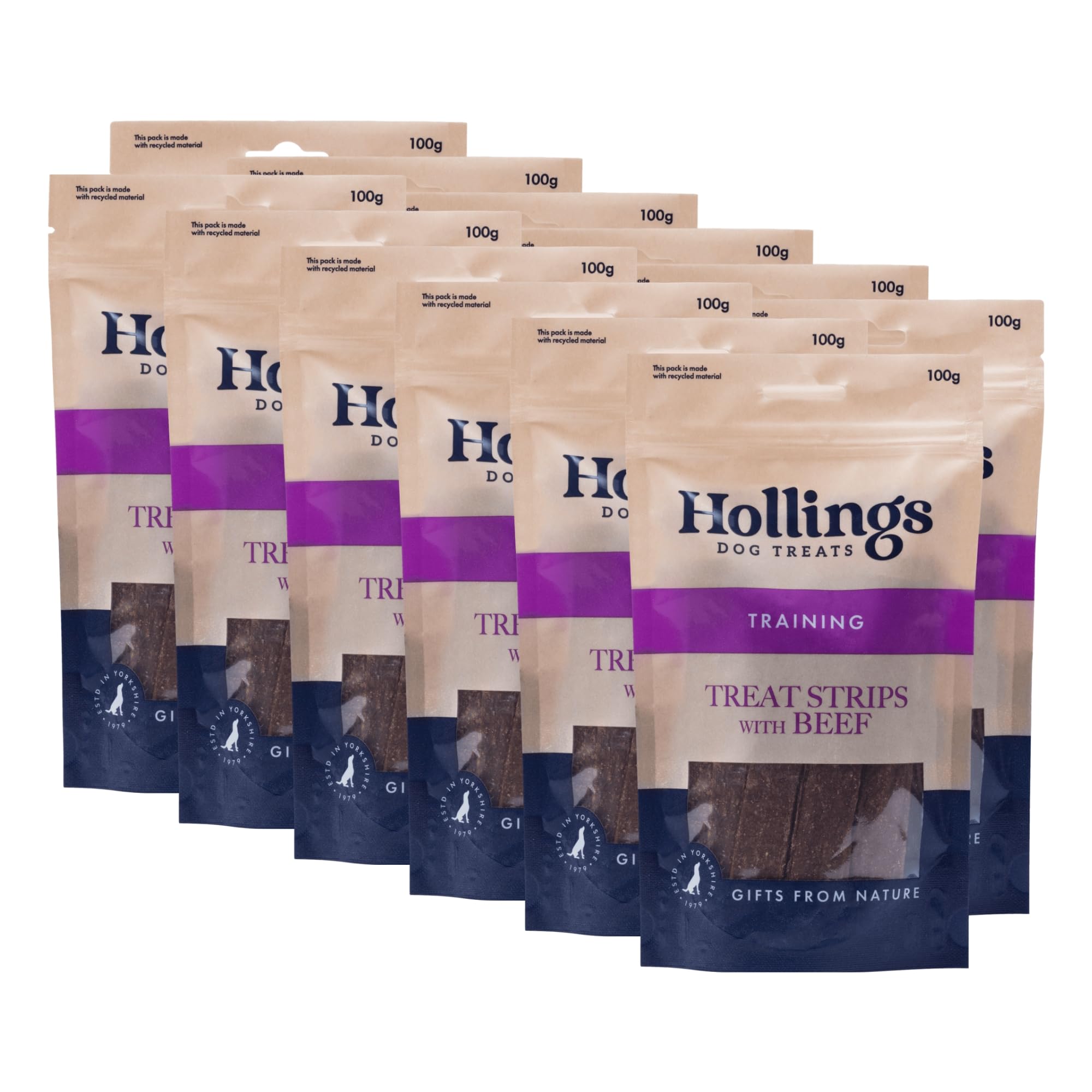 Hollings Treat Strips with Beef Dog Training Treats, 100% Natural, Air Dried Beef Strips for Adult Dogs, Gluten Free & High in Protein 100g (Pack of 12)