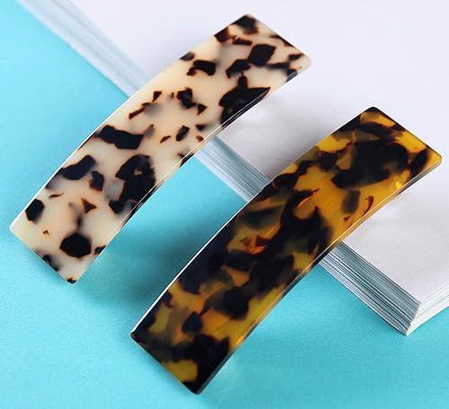 Miniatura 11 de 2 pasadores para el cabello, diseño francés, de celuloide, rectangulares, para mujer, 2 unidades Onyx