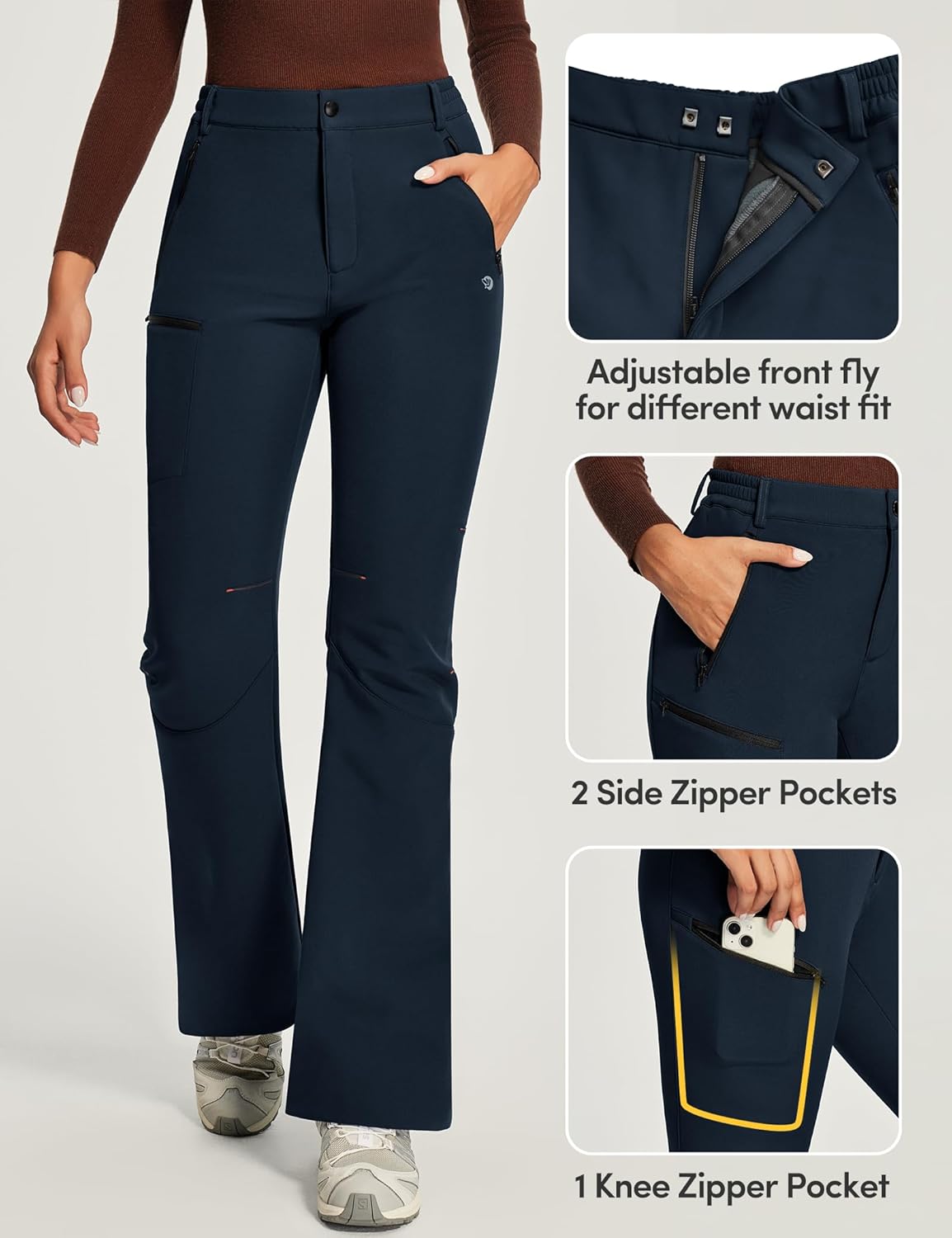 IUGA Women's Snow Ski Pants Thermal Fleece Lined Pants Waterproof Softshell Insulated Snowboarding Winter Hiking Outdoor