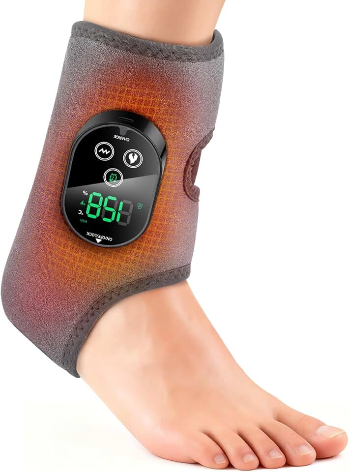 Massageador de pé e tornozelo sem fio para alívio da dor, massageador de pés recarregável, almofada de aquecimento de tornozelo com 6 níveis de calor e 3 níveis de vibração, desligamento