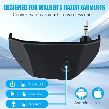 Wireless Bluetooth Adapter for Walker's Razor Earmuffs, 5.1 Bluetooth Receiver with TypeC Port, Rechargeable Bluetooth Accessories Compatible with Walker's Shooting Headphones