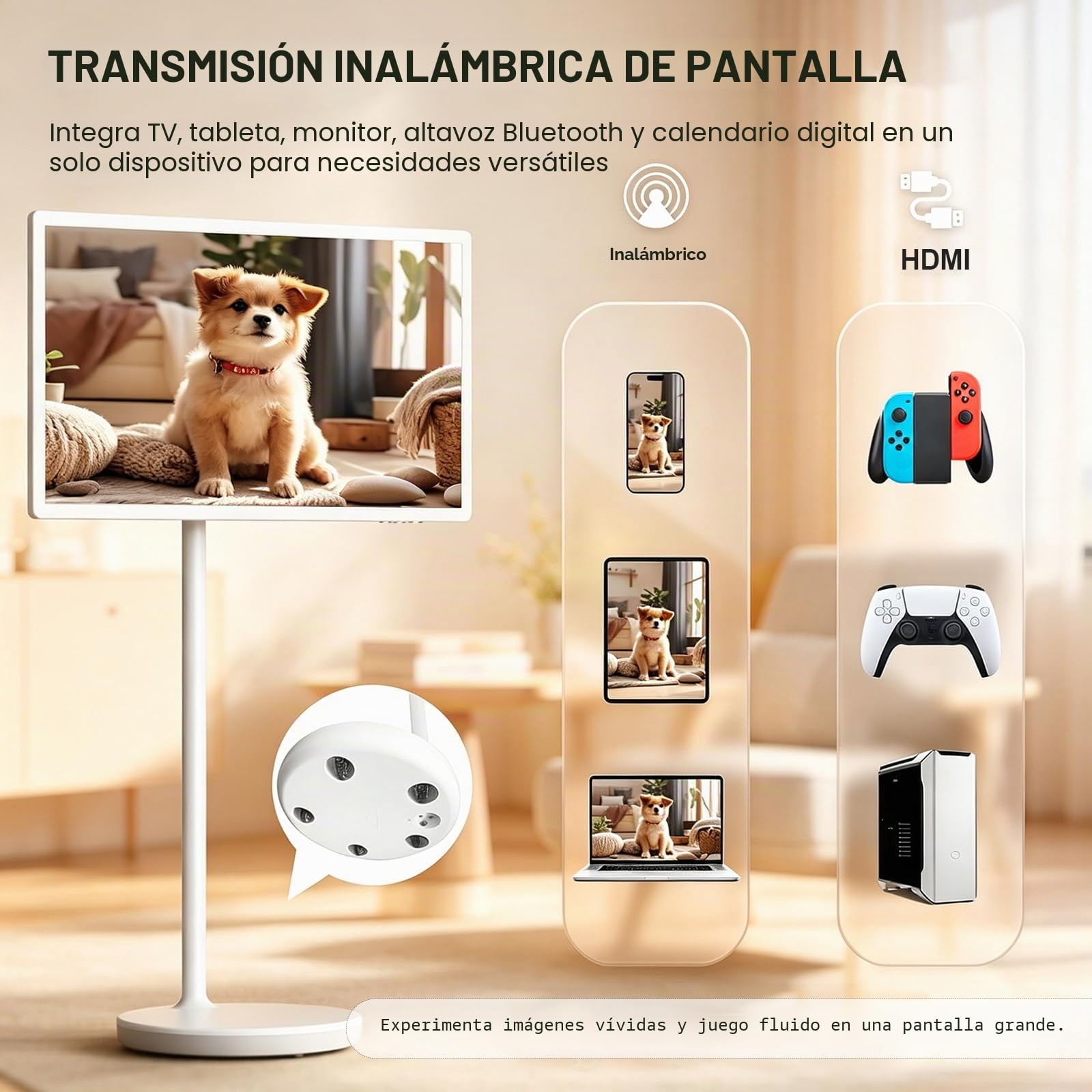 Smart TV Portátil con Ruedas, Pantalla Táctil Inteligente 21.5"/24"/27"/32" con Batería, Soporte TV de Pie Ajustable, Tablet TV Rotativa 21.5in-4+64GB