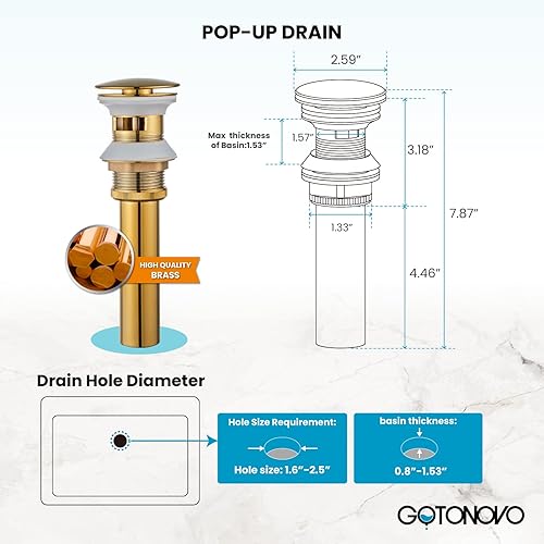 Miniatura 5 de gotonovo Grifo de lavabo de baño de 3 agujeros, doble mango cruzado, grifo mezclador para lavabo de baño, grifo de tocador, montaje en cubierta,