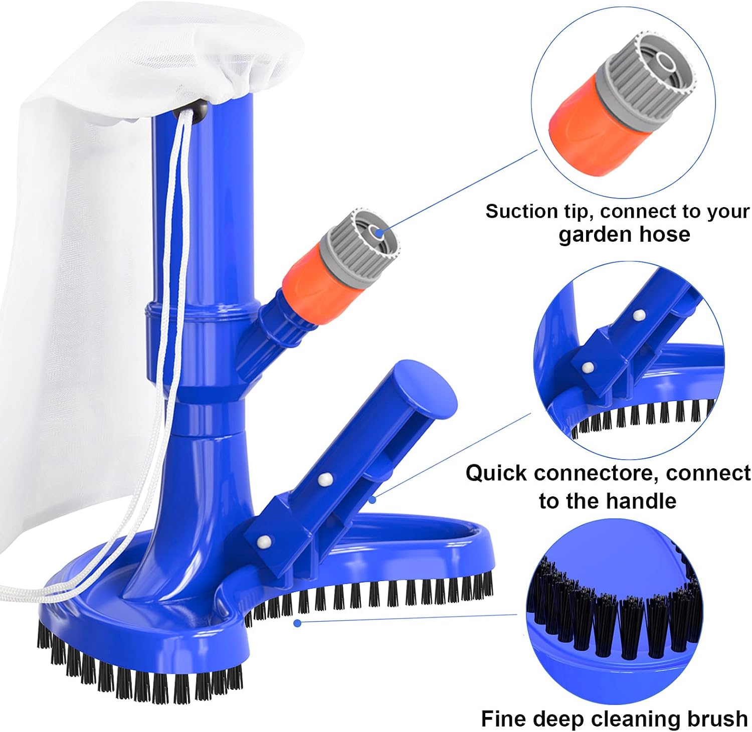 S-Union Portable Pool Spa Jet Vacuum Underwater Cleaner with Brushes & Leaf Bag, for Above Ground Pools, Spas, Ponds, Inflatable Pools & Fountains-Attaches to Garden Hose