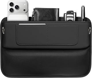 Car Seat Gap Filler Organizer – Phone Holder, Key,Card,Coin Slot, Premium Nappa Style Microfiber Leather (Black)