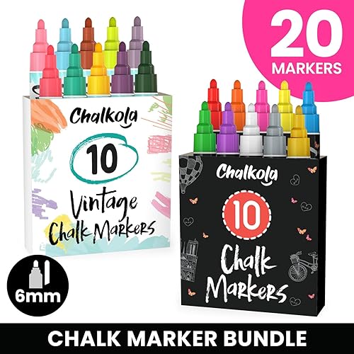 Ultimate Art Bundle - 20 bolígrafos de tiza, colores vintage y atrevidos