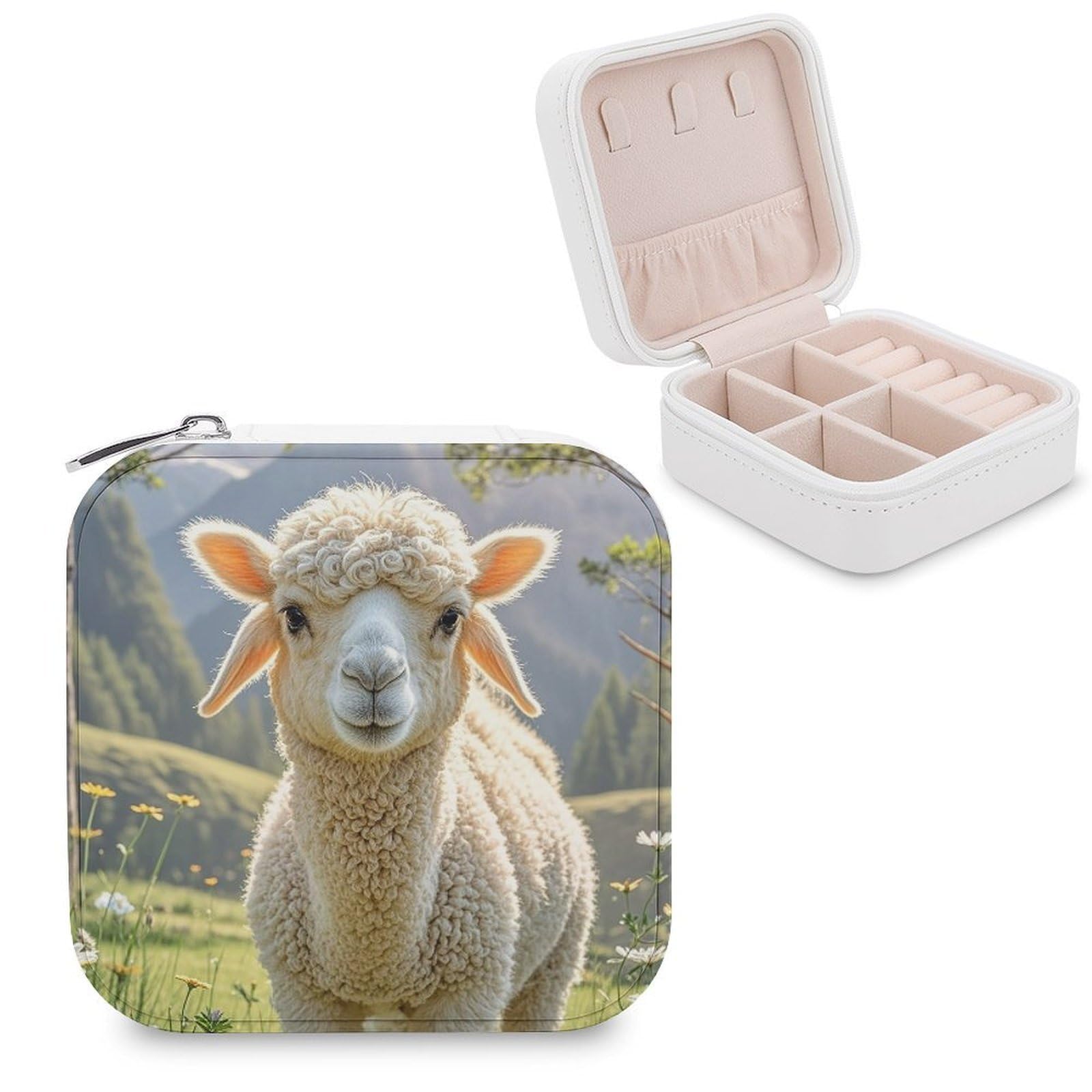 LZQPOEAS Lamb Jewelry Box Mini Jewelry Travel Case Trendy Stuff Ring Box Custom PU Leather Jewelry Boxes Portable Jewelry Case Earring Storage Organizer for Girls Women