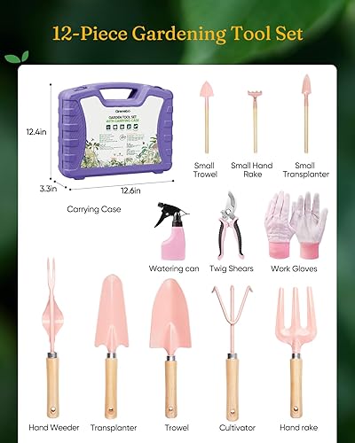 Vista 2 de Juego de herramientas de jardinería de 12 piezas para mujer, herramientas de jardín resistentes al óxido y resistentes con funda de transporte