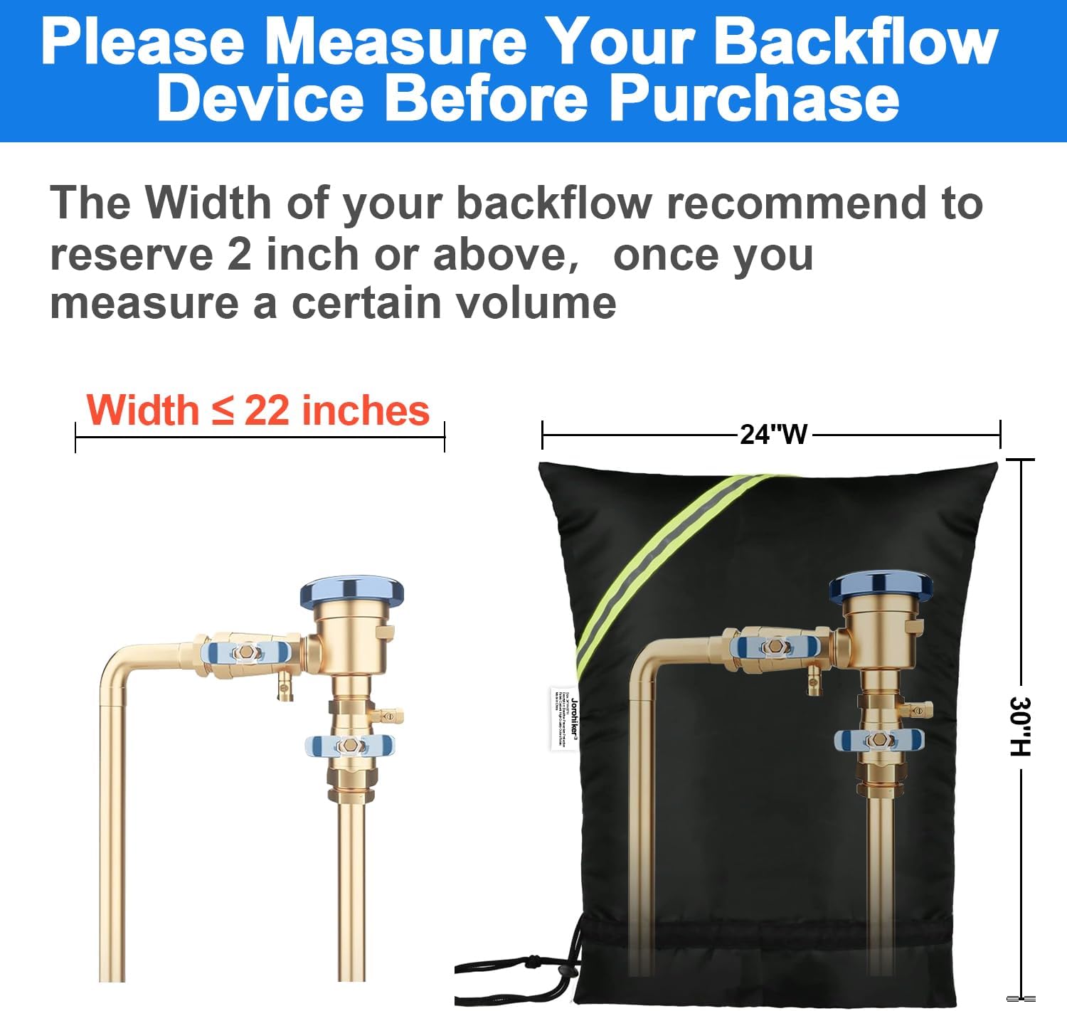 Outdoor Faucet Covers for Winter Freeze Protection, 24" x 30" Backflow Preventer Insulation Cover, Waterproof Pipe Insulation Cover for Snow, Sun Exposure - Black