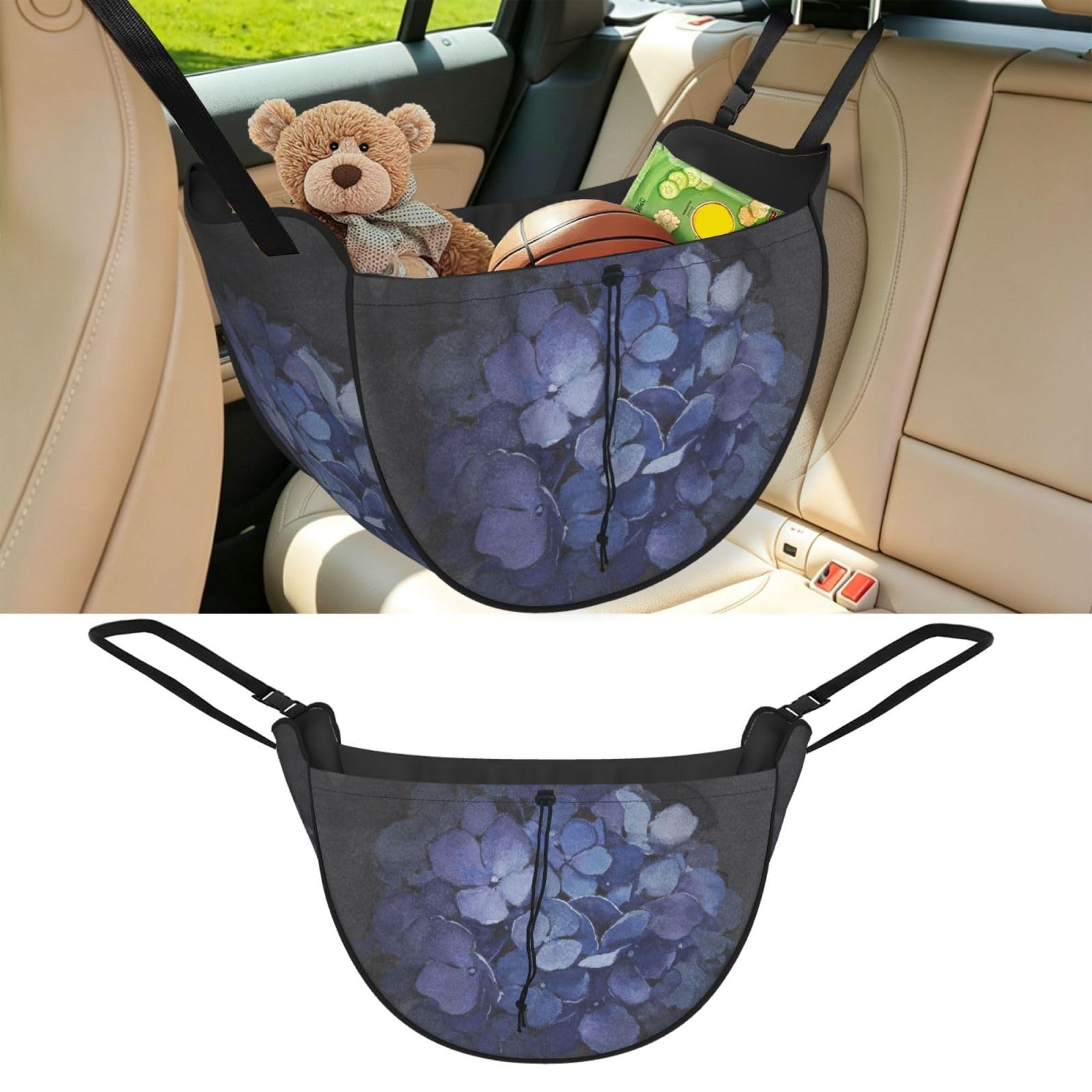 Cntdbu Black Dark Blue Bloom Car Seat Organizer-Backseat Storage Bag For Travel