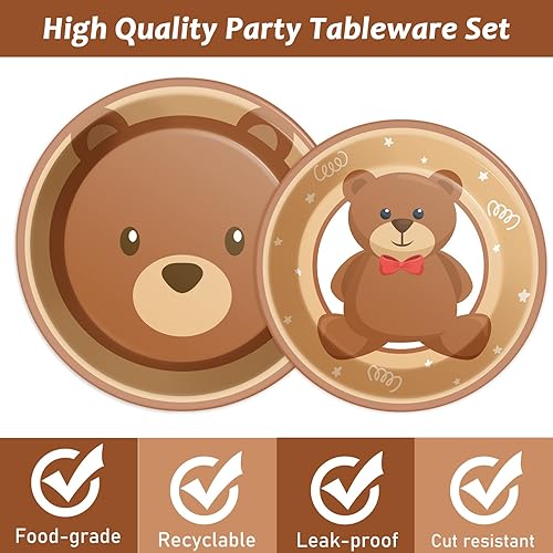 Miniatura 3 de 96 piezas de platos de fiesta de oso para baby shower, decoración con texto en inglés We Can Bearly Wait, vajilla para bebé, tema de oso, platos de